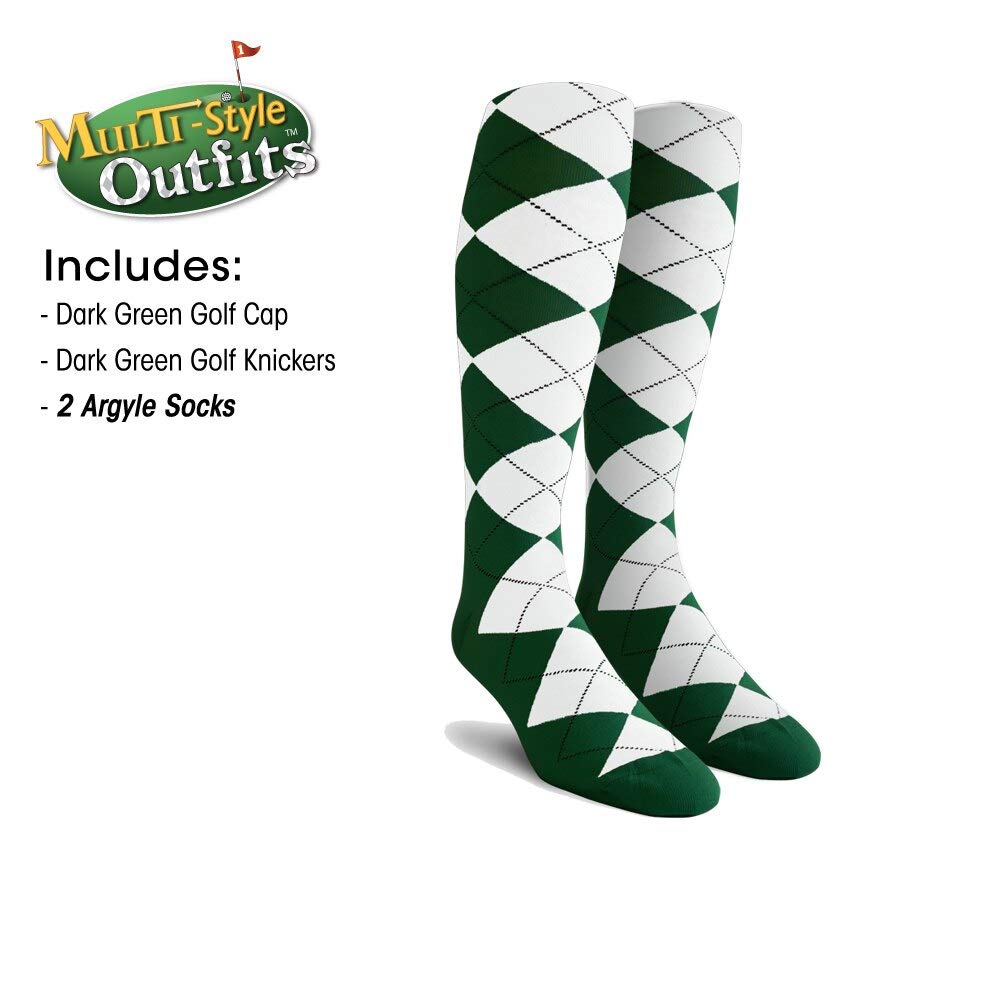 Men's Dark Green Golf Outfit Set - Matching Knickers, Cap & 2 Over-The-Calf Socks | Stylish Golf Attire for Men | Perfect for Golf Tournaments & Casual Play