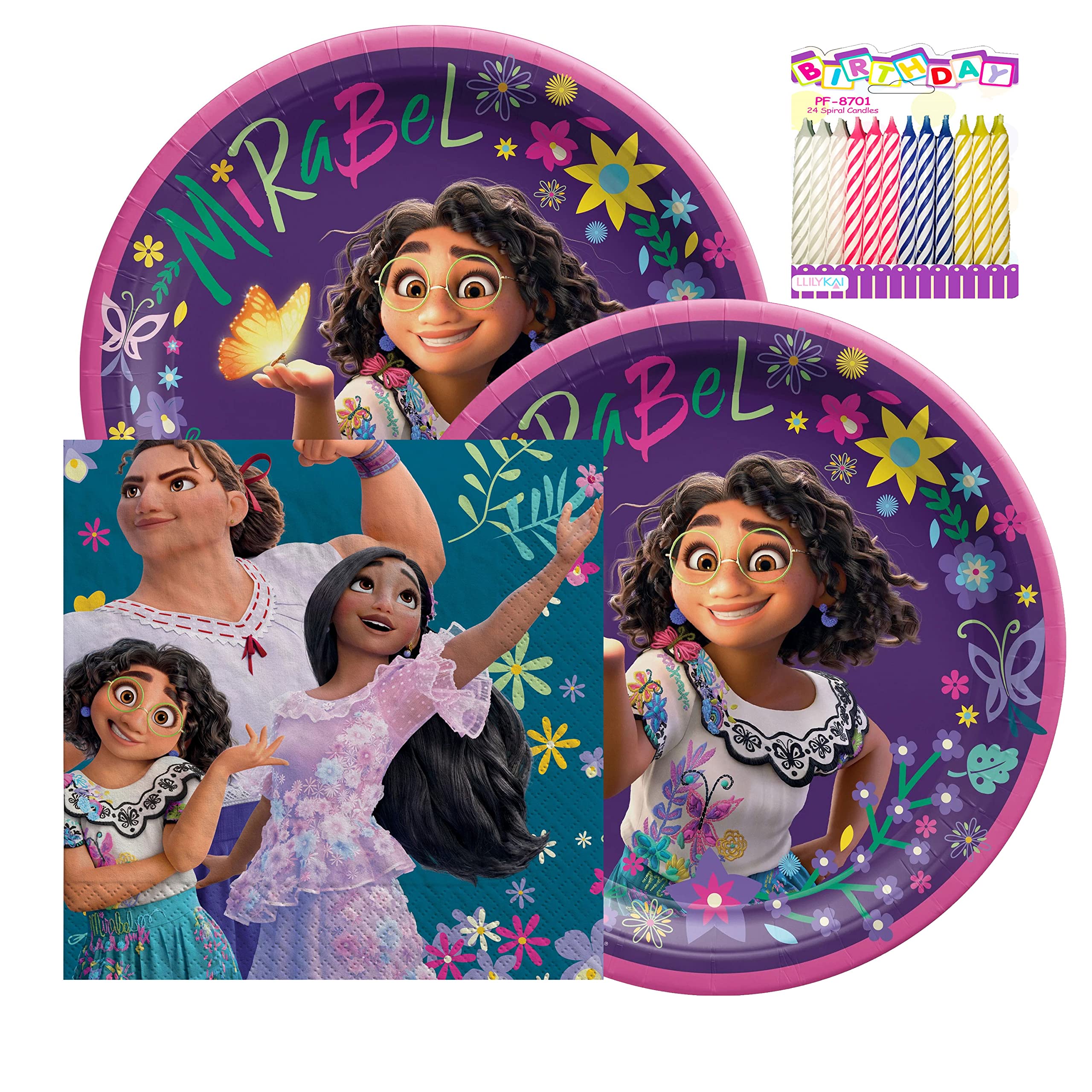 Disney Encanto Party Supplies Pack for 16 Guests - Complete Birthday Party Kit with Plates, Napkins & Candles | Mirabel Themed Decorations | Perfect for Kids Birthday Parties, Baby Showers & Family Gatherings