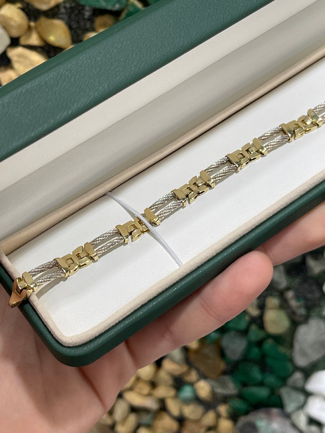 Two Tone Unisex Triple Bar Rope Link 14K Gold Bracelet for Women & Men - Elegant Stackable Jewelry for Everyday Wear, Date Night & Special Occasions