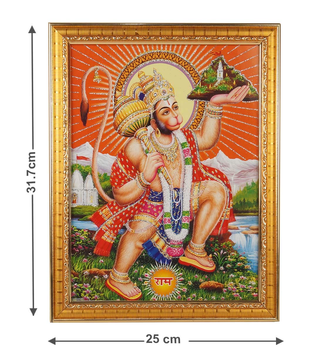 Premium Hindu Lord Hanuman Wall Art - Framed Hanuman Photo for Home Temple Decor | Perfect for Pooja Room, Meditation Space & Spiritual Gift
