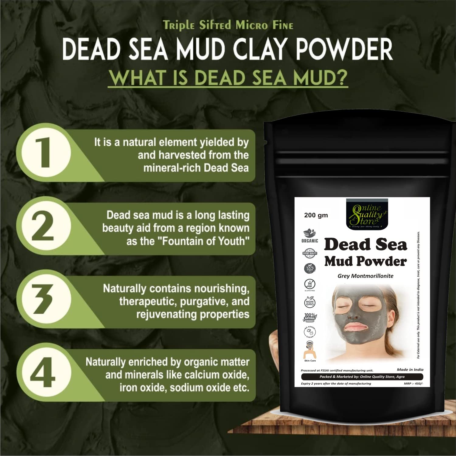 100% Natural Dead Sea Mud Powder Mask - 200g for Face, Body & Hair Care | Revitalizing & Exfoliating Treatment | Perfect for Spa Day, Acne Treatment & Skin Detox | USA Seller