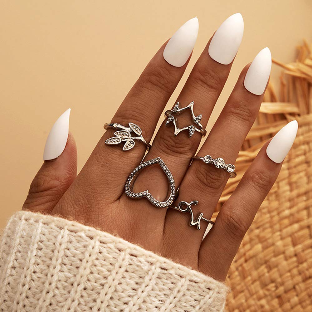 Vintage Gold & Silver Stackable Open Knuckle Rings Set - Rhinestone Crystal Mid Finger Rings for Men & Women (5pcs) - Perfect for Boho Fashion, Layered Jewelry Looks & Everyday Wear