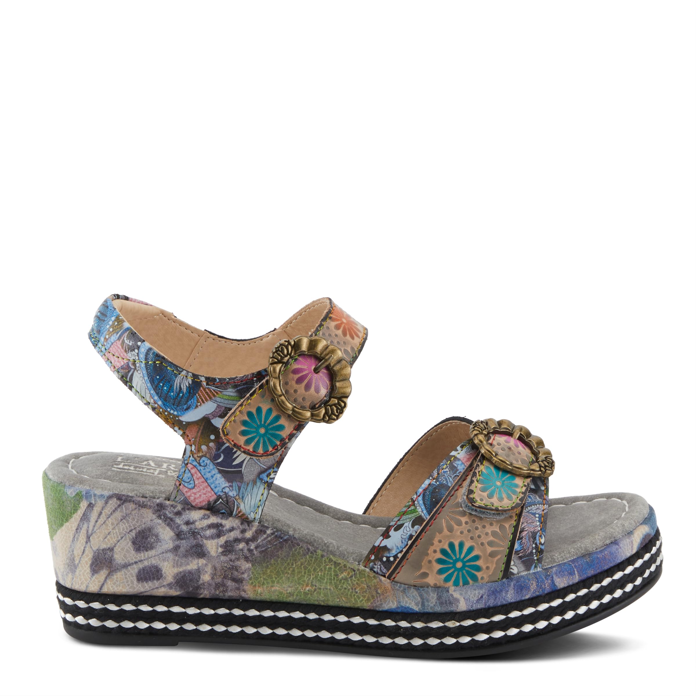 Spring Step L'Artiste Women's FLAVOUR Fashion Wrapped Wedge Sandals – Hand-Painted Leather Accents & Hook Loop Closure | Comfortable Summer Wedges for Beach, Casual Outings & Boho Style