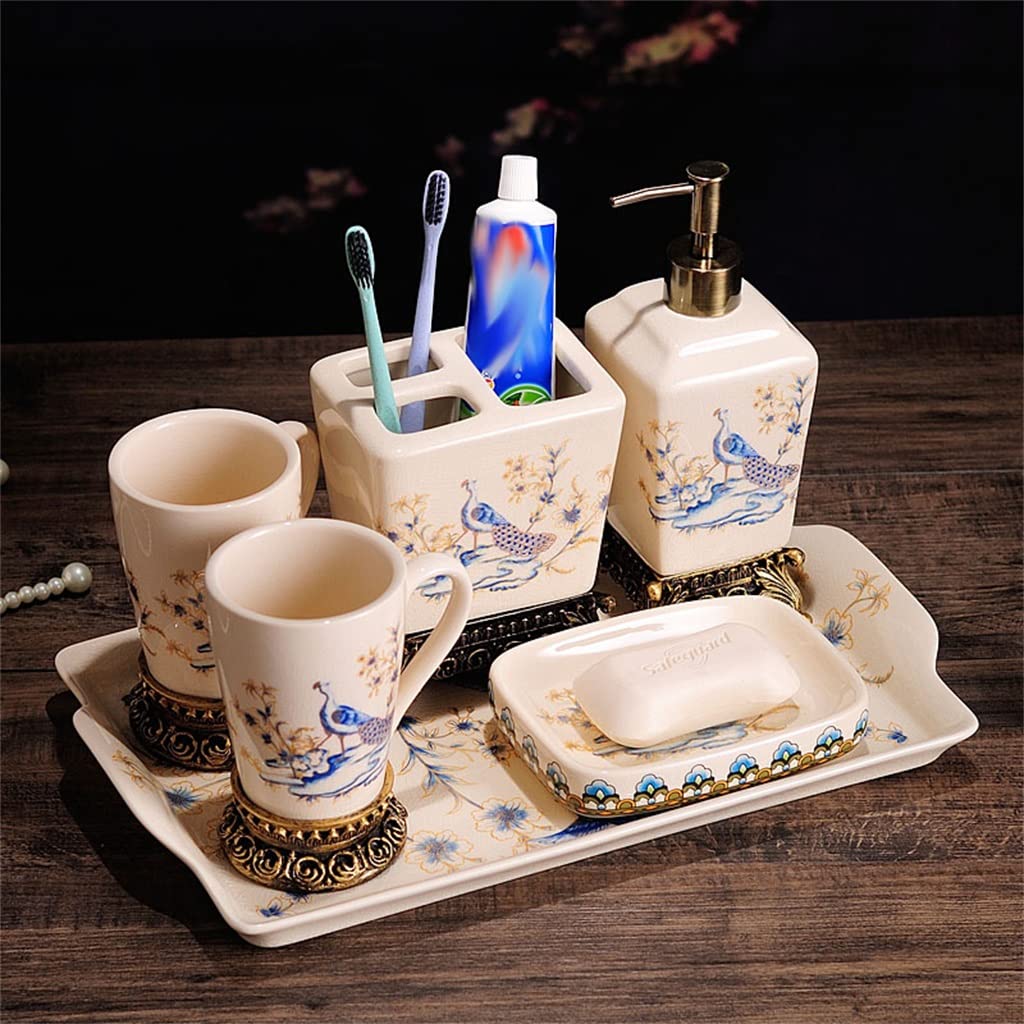 Premium Ceramic Toothbrush Holder & Mouthwash Cup Set - Modern Bathroom Organizer for Countertop Storage | Perfect for Home, Hotel, and Office Use
