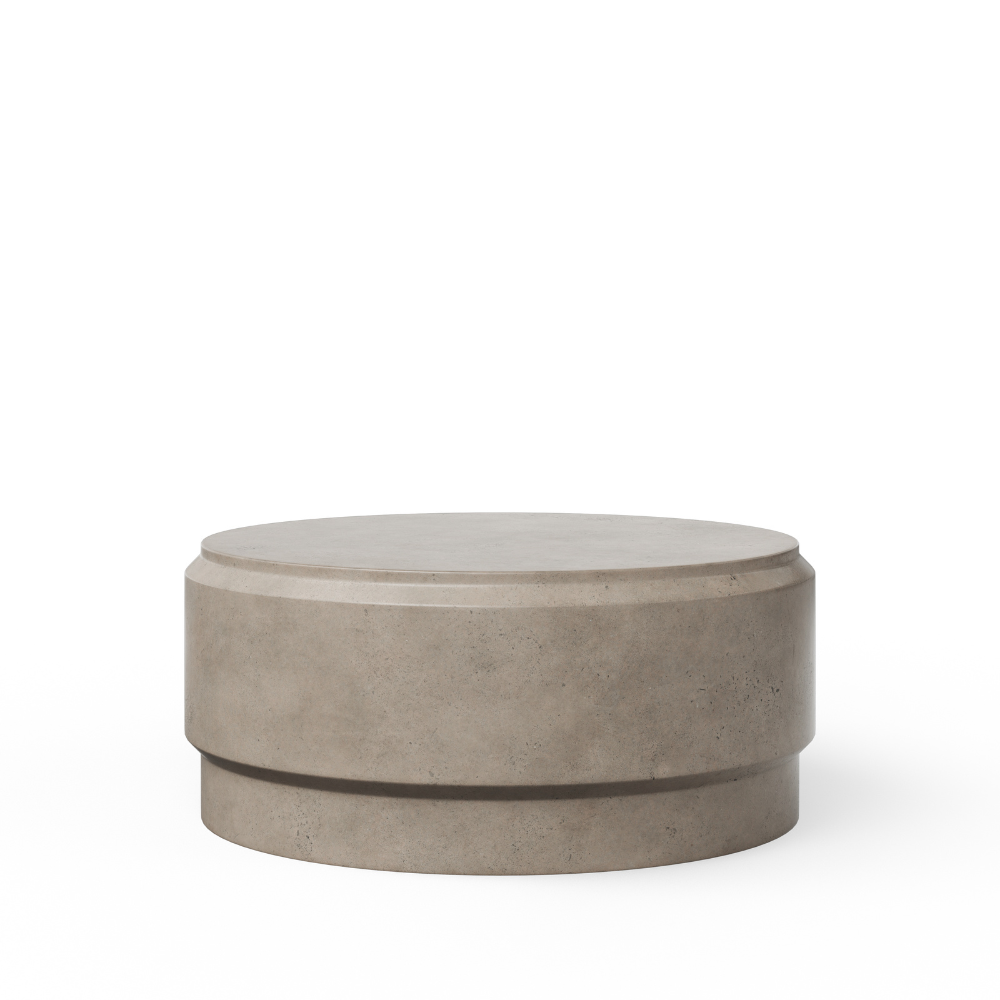 Outdoor Concrete Round Coffee Table - Durable Weatherproof Barrel Design for Patio, Garden, and Backyard Decor