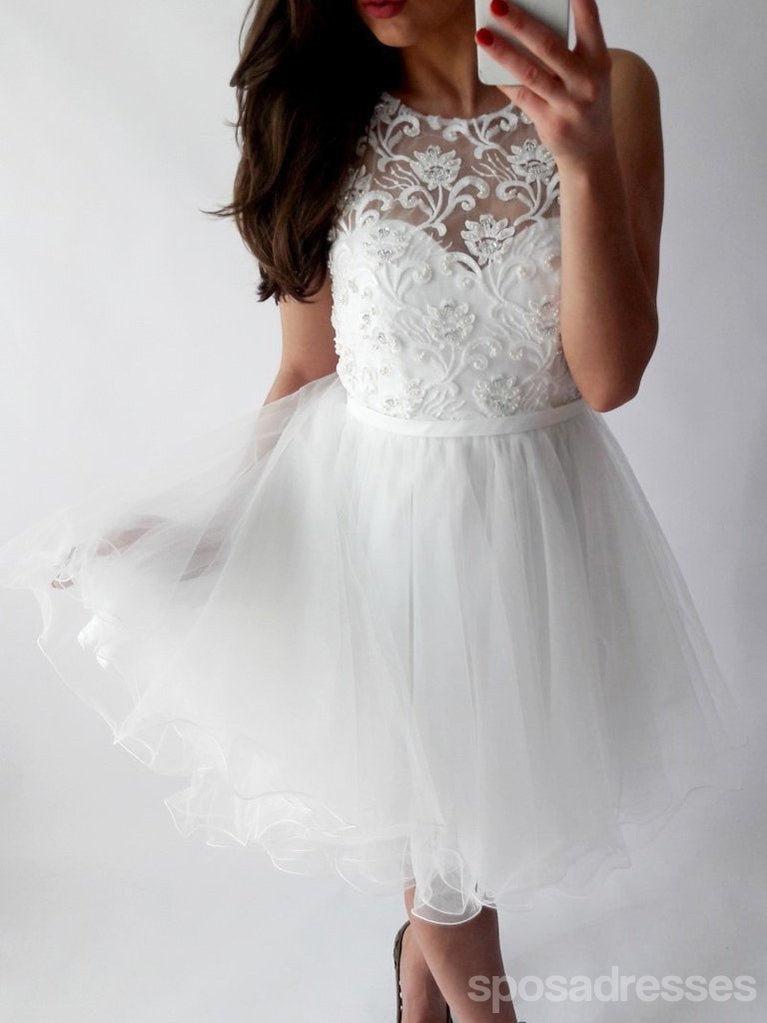 Affordable White Lace Illusion Short Homecoming Dresses for Teens - Elegant Party Gown for Prom, Sweet 16 & Formal Events - Style CM684