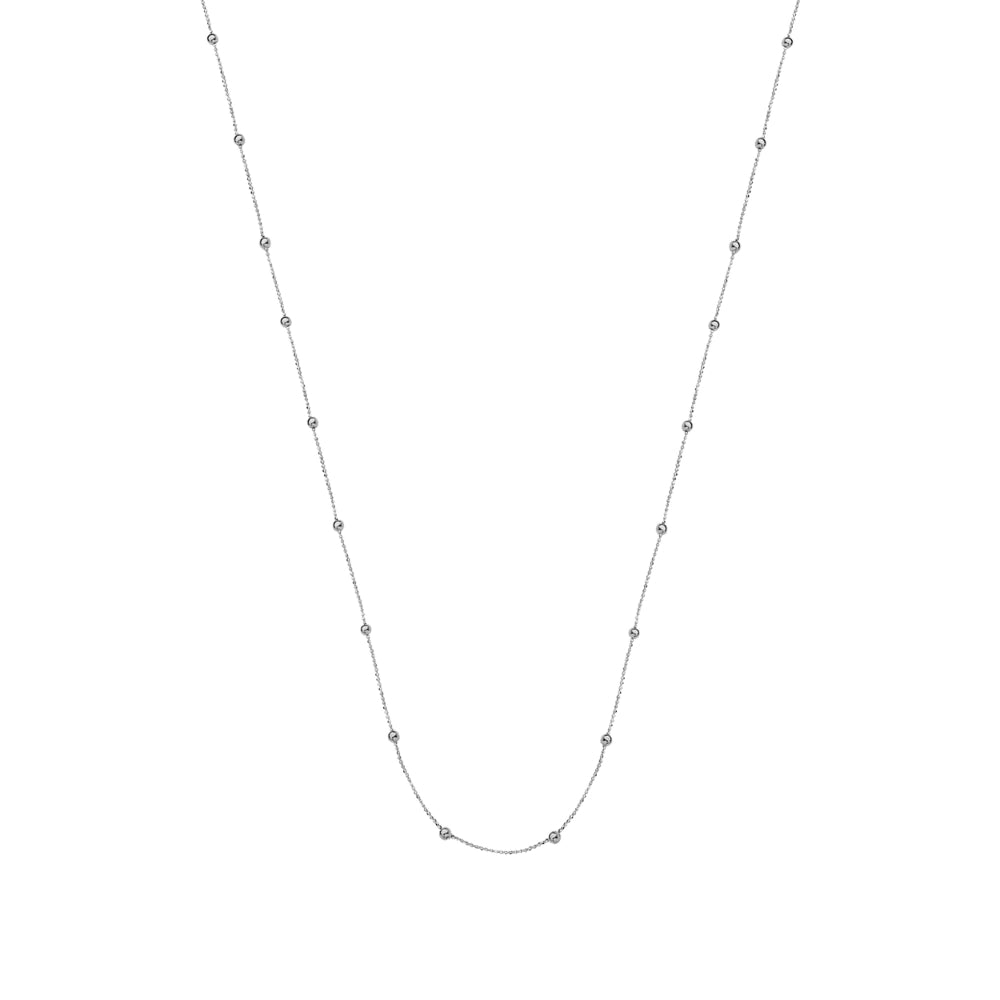 14K Gold Beaded Station Necklace - 17 Inch Dainty Minimalist Gold Chain for Women - Perfect for Everyday Wear, Layering & Special Occasions