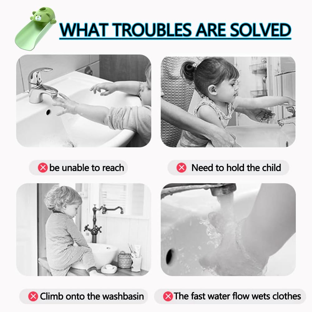 DLUCKY Faucet Extender for Sink - Temperature Sensitive Faucet Extension for Kids & Toddlers, Easy Install Hand Washing Faucet Adapter for Bathroom & Kitchen Sink (Green/Brown) - Perfect for Teaching Children to Wash Hands Safely