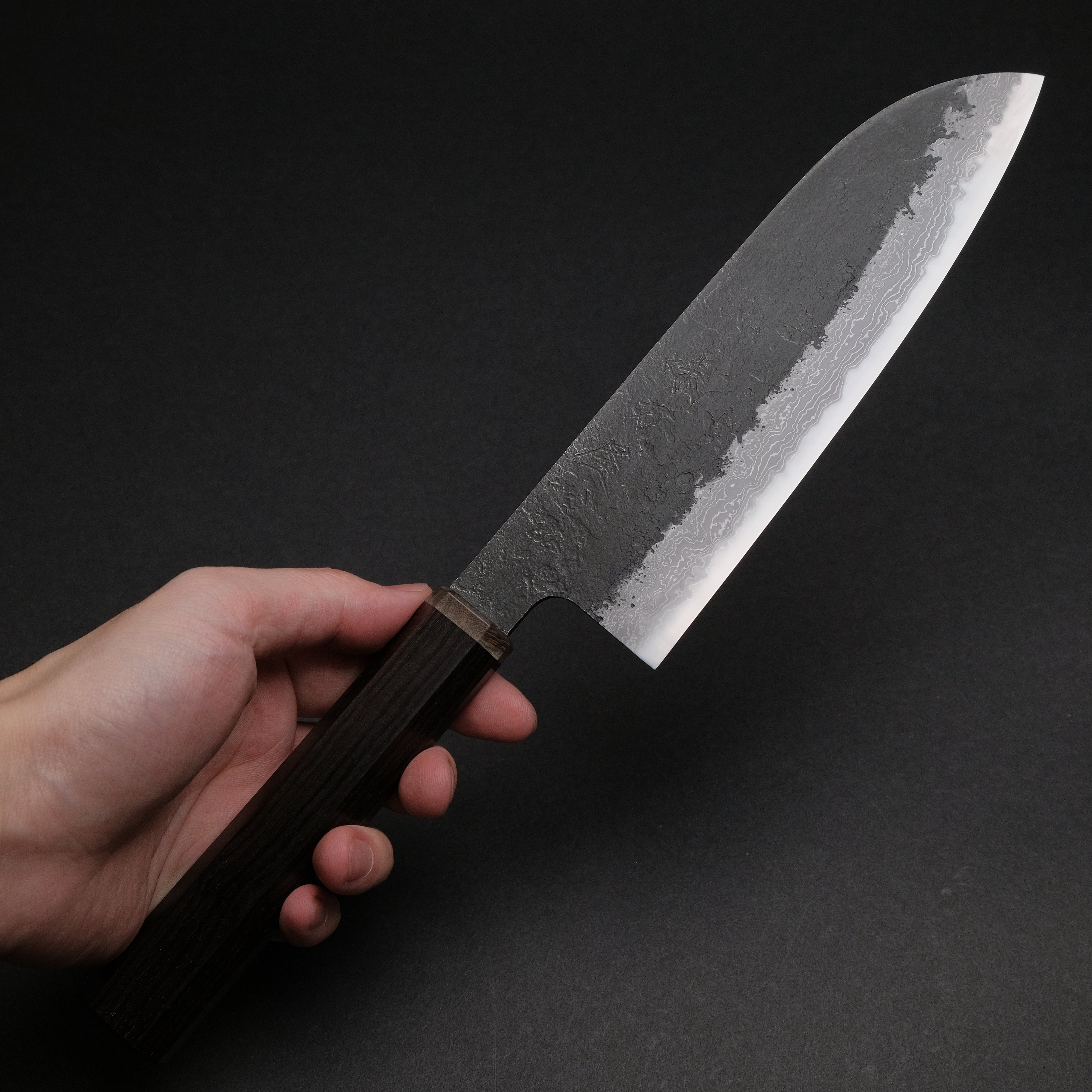Premium Ajikataya White #2 Nashiji Damascus Santoku Knife 180mm - Ebony & Stabilized Wood Handle (#50) - Perfect for Sushi, Vegetables & Meat Slicing