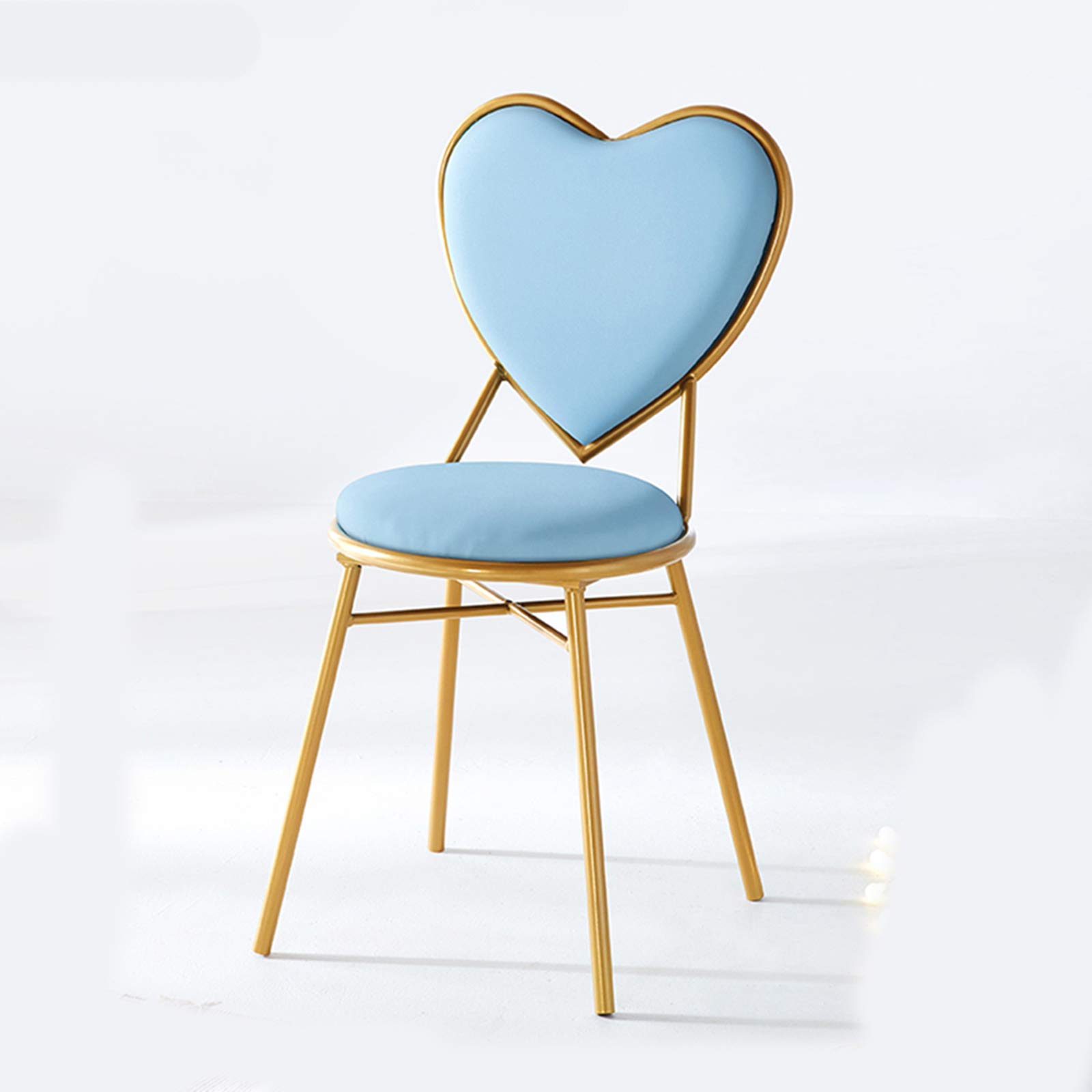 Heart-Shaped Makeup Stool - Blue PU Leather Dressing Chair with Golden Metal Legs for Girls Bedroom, Vanity Table & Dining Room Decor