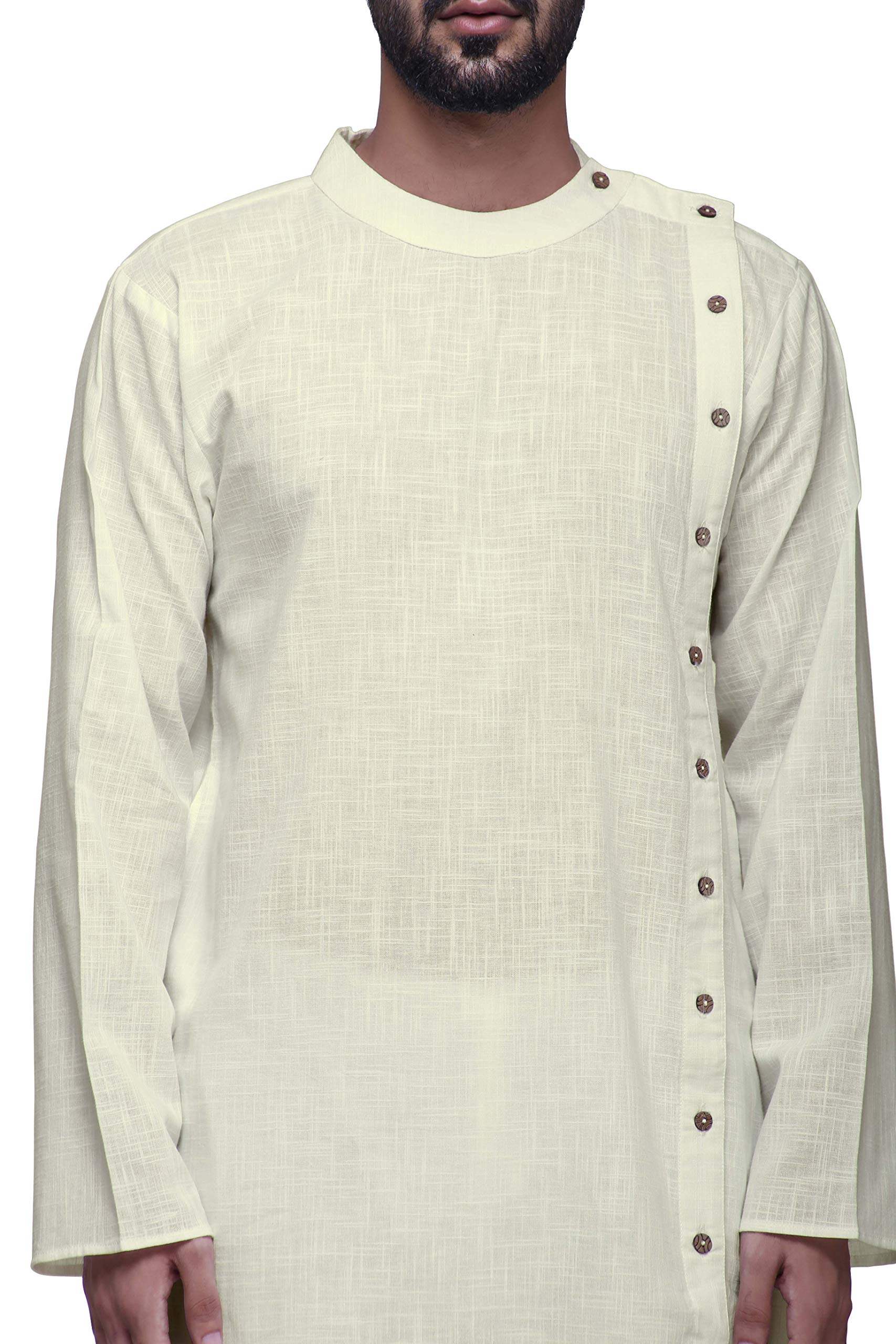 Atasi Men's Solid Satin Slub Long Sleeve Kurta Shirt - Elegant Traditional Wear for Weddings & Festivals