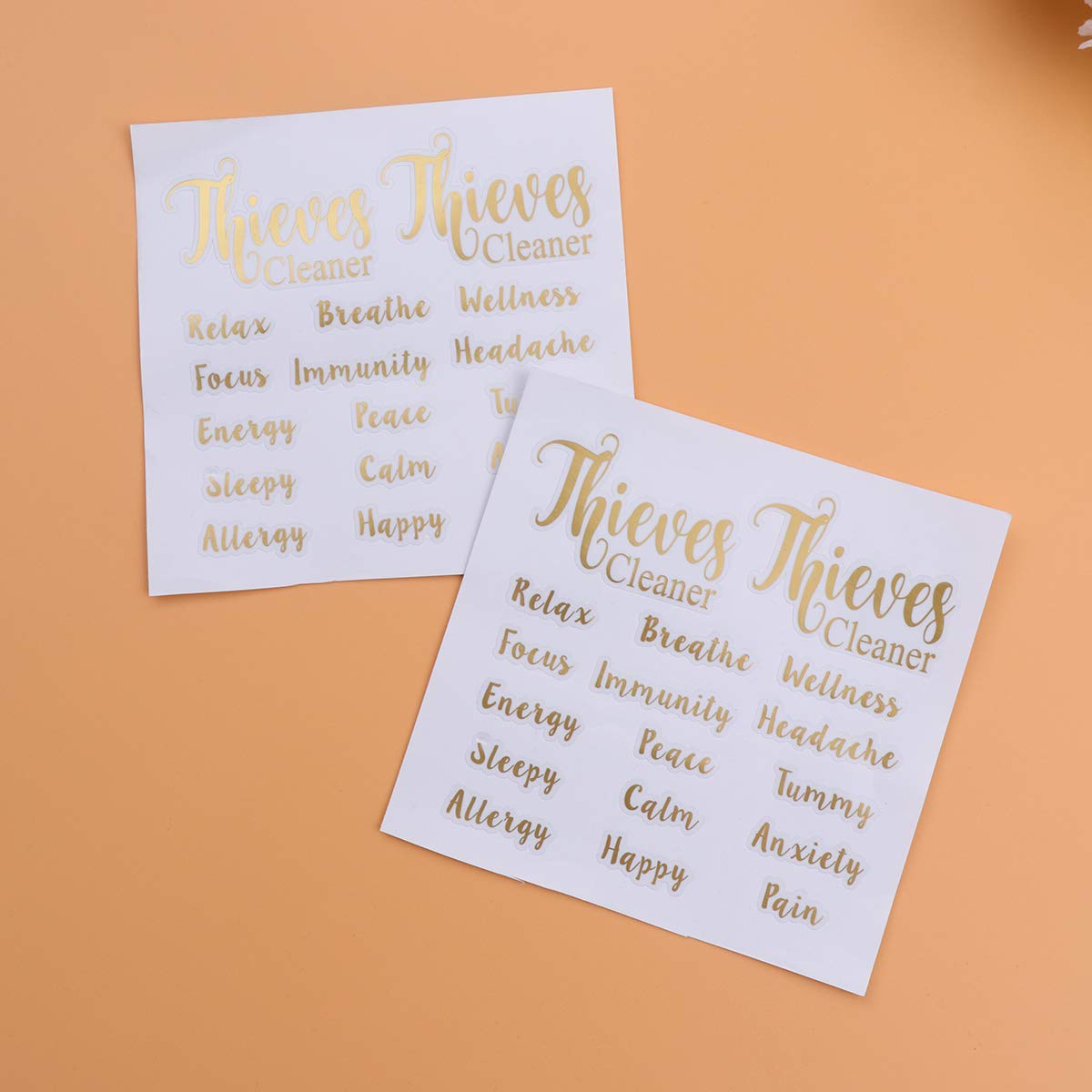 5 Sheets Gold Essential Oil Labels - Waterproof Vinyl Stickers for Roller Bottles, Food Containers & Travel Decor | Perfect for DIY, Organizing & Aromatherapy