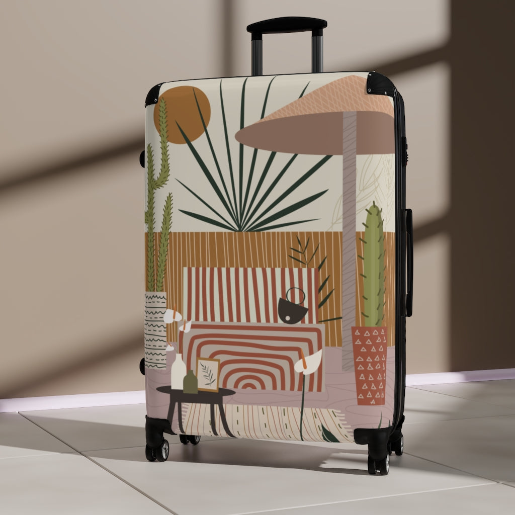 Modern Cabin Suitcase with Stylish Patio Print - Perfect for Travel, Vacation & Outdoor Adventures