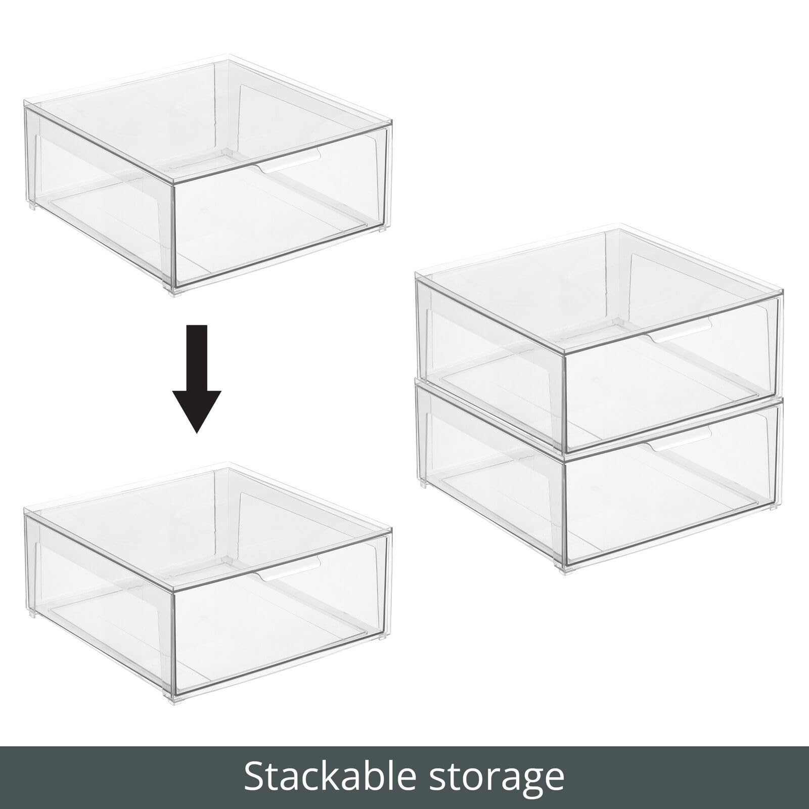 mDesign Plastic Stackable Bathroom Storage Organizer Bin with Front Pull Drawer - Clear Lumiere Collection for Countertop, Vanity & Closet - Perfect for Beauty Accessories, Makeup & Toiletries Organization - Ideal for Small Spaces, Bathroom Shelves & Bedroom Storage