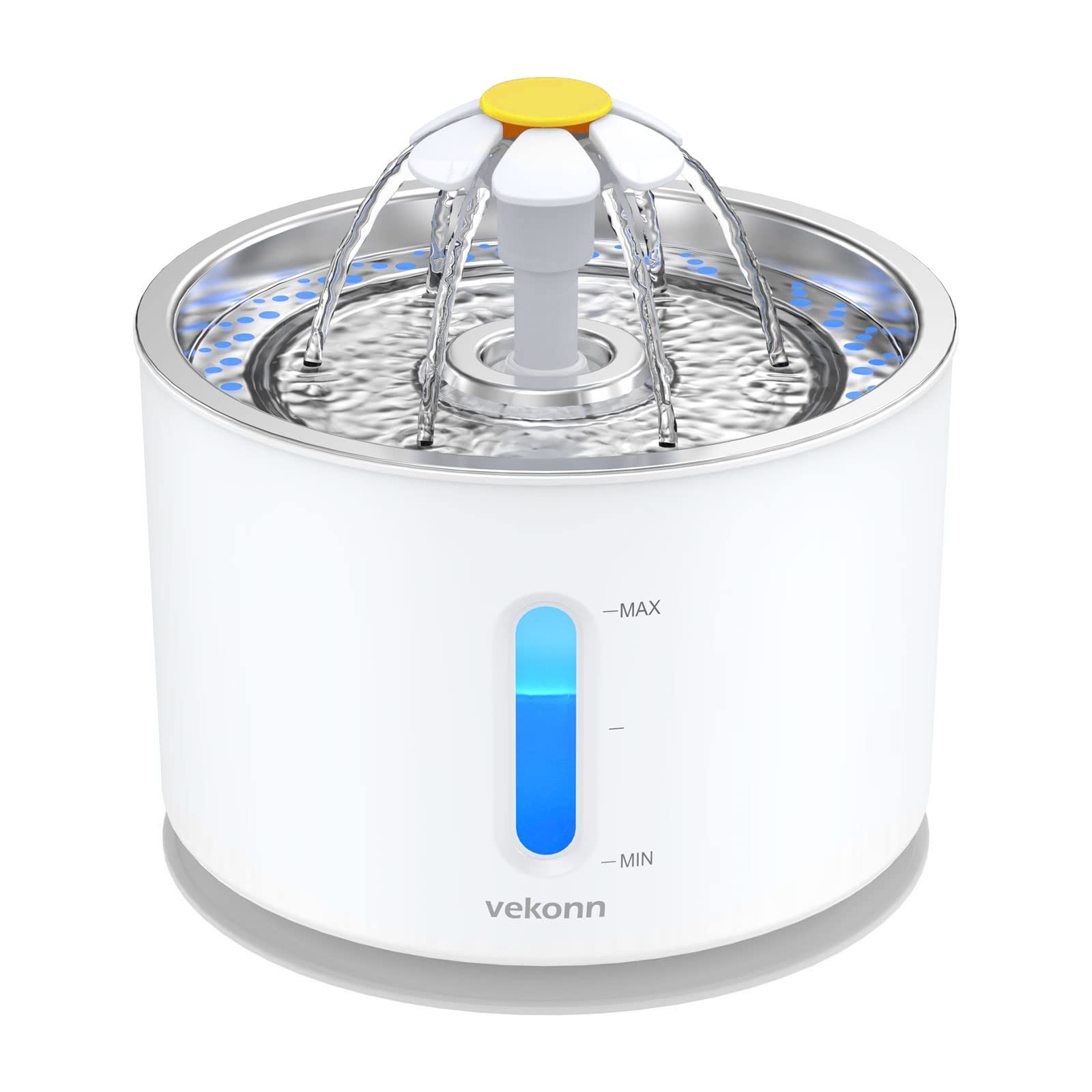 Stainless Steel Cat Water Fountain 2.4L - LED Pet Fountain with Water Level Window for Small Dogs & Cats | Quiet Automatic Water Dispenser for Home, Office, or Bedroom Use