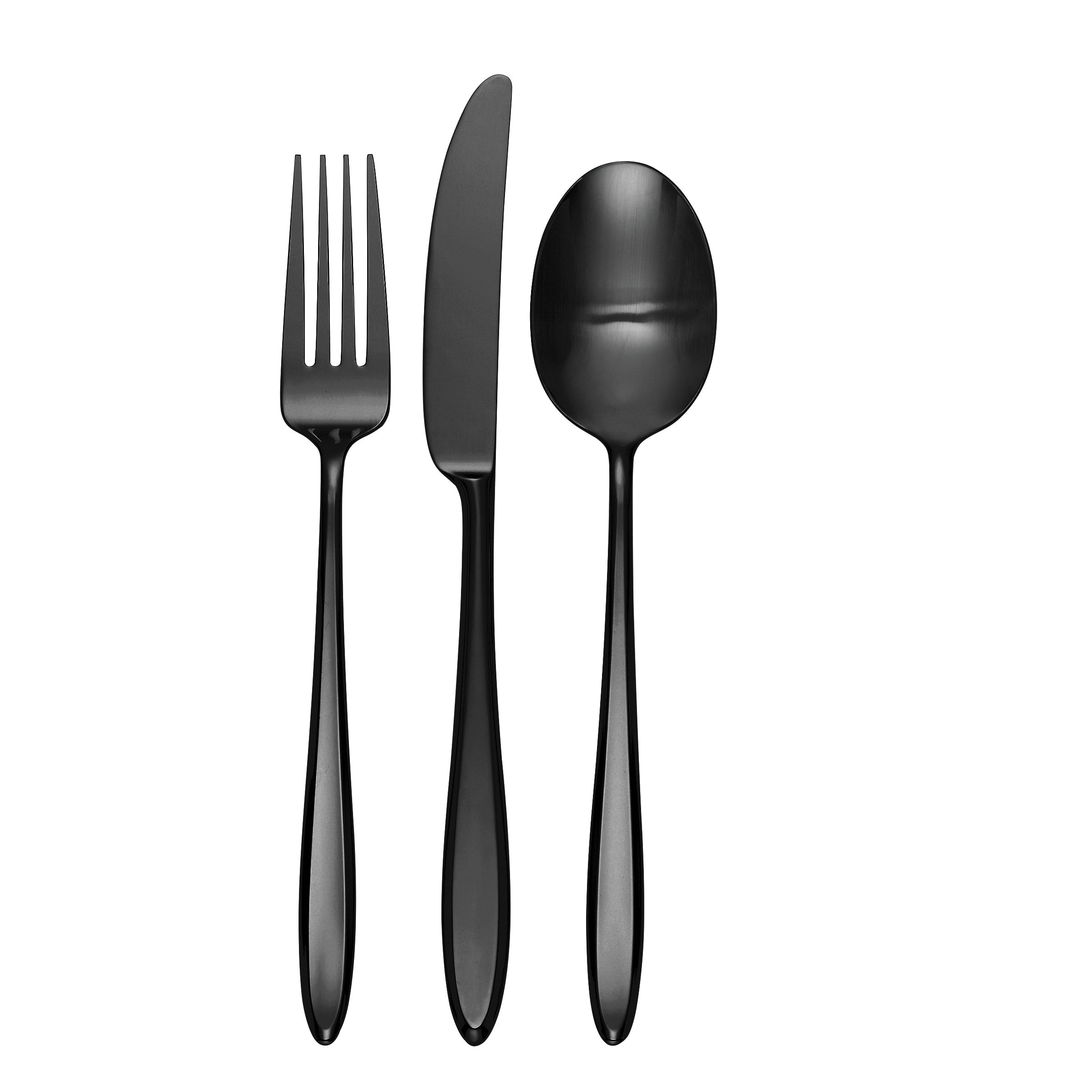 Ayla 12-Piece Black Satin Flatware Set - Stainless Steel Cutlery Set for 4, Modern Dinnerware for Everyday Use & Special Occasions