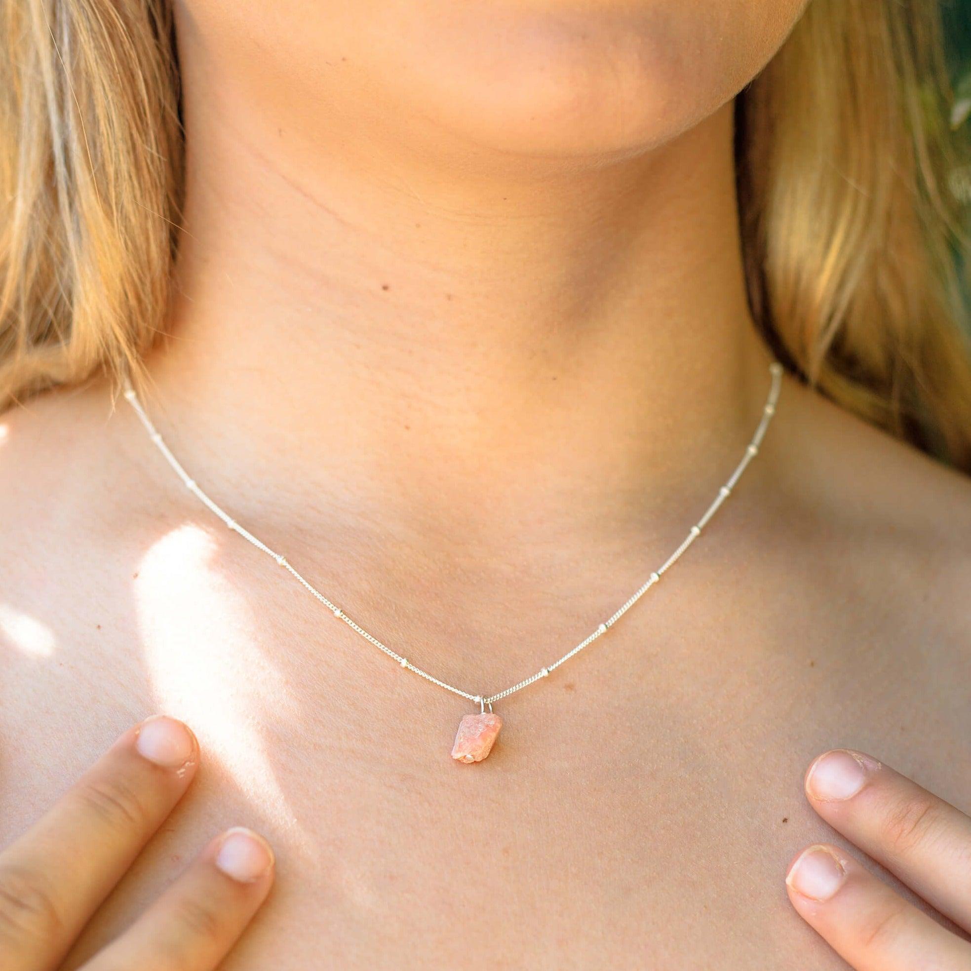 Tiny Raw Pink Peruvian Opal Pendant Necklace - Handmade Natural Gemstone Jewelry for Women - Perfect for Boho Style, Spiritual Healing & Everyday Wear