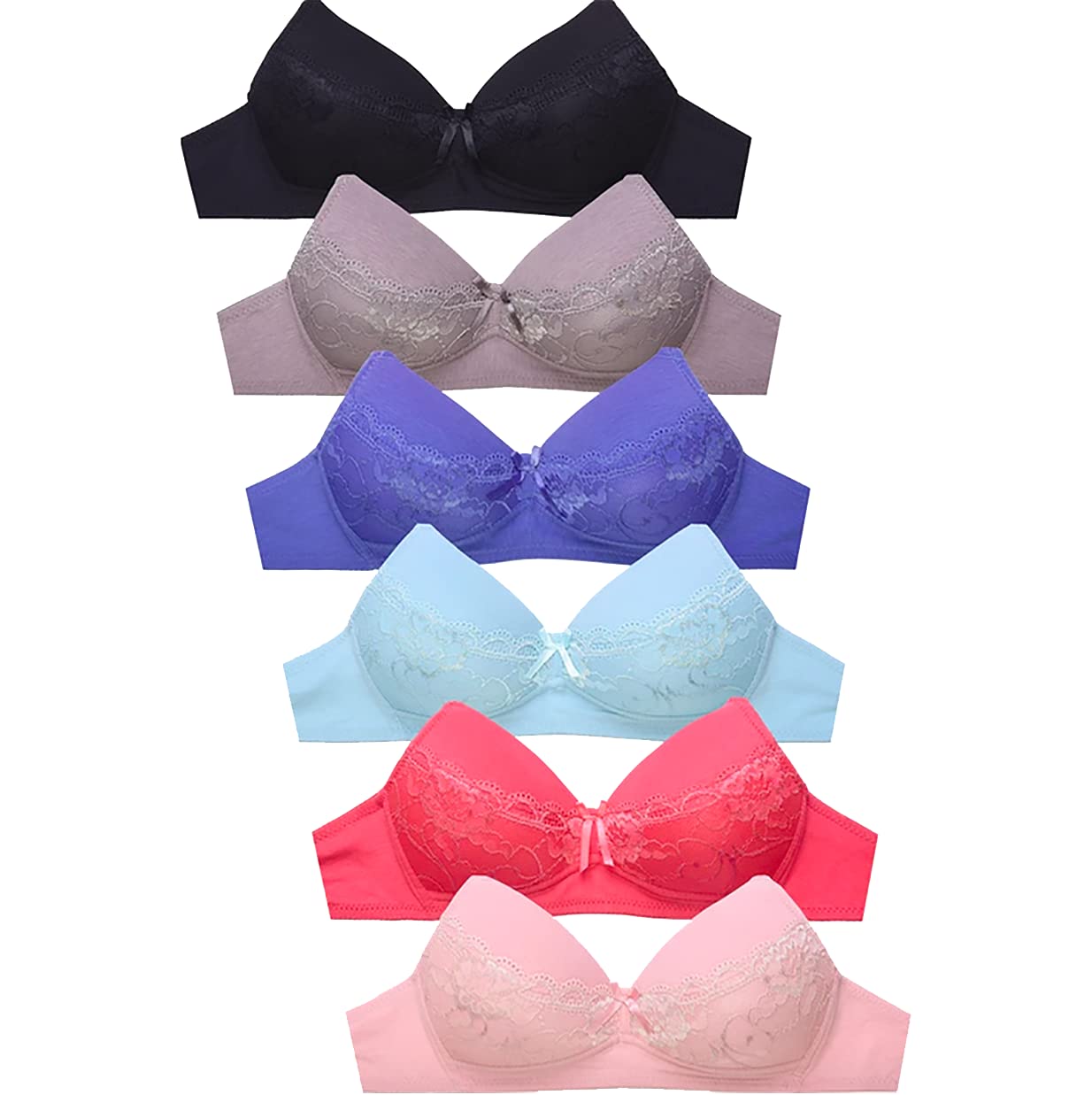 Iheyi 6-Pack Wireless Bras for Women - Full Cup Non-Padded Wire-Free Comfort Bra - Sizes A/B/C/D - Perfect for Everyday Wear, Yoga & Lounge