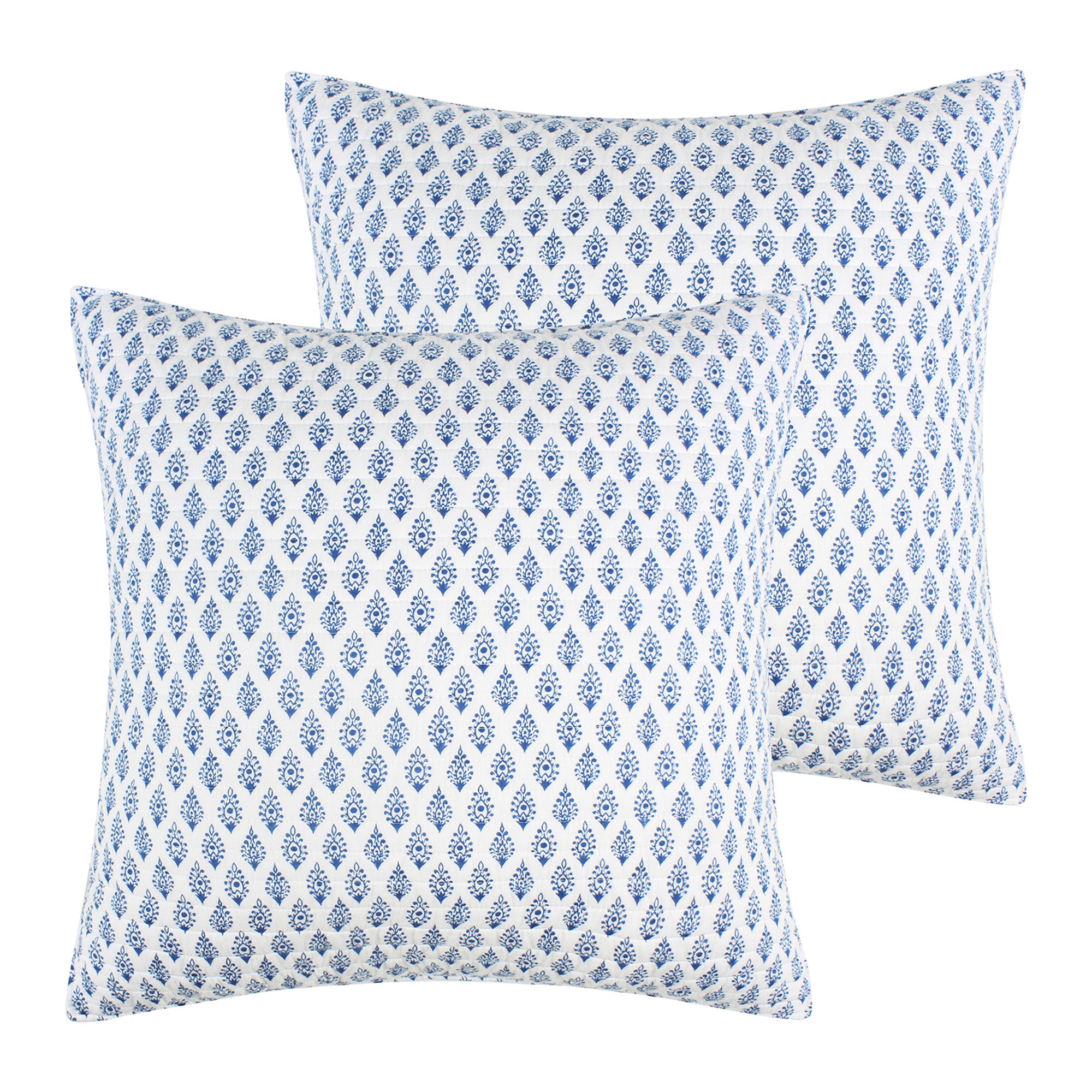 Clara Blue Euro Sham Pillowcase Set of 2 - Premium Cotton Decorative Pillow Covers for Bedroom, Living Room & Sofa
