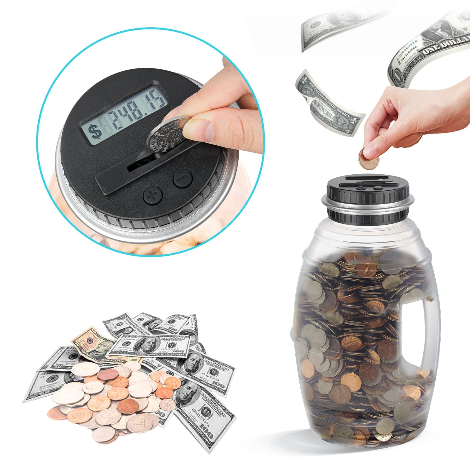 2-Pack Large Digital Piggy Bank with LCD Counter - High Capacity Coin Money Jar for Boys, Girls & Adults - Holds All US Coins - Perfect for Savings, Gifts & Home Decor