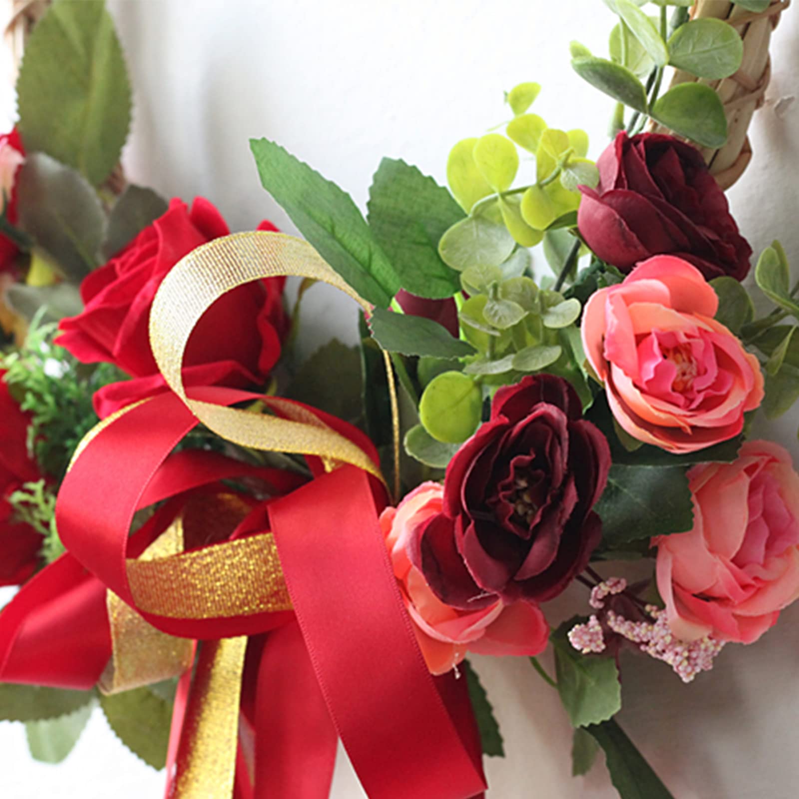 WYSRJ Artificial Rose Flower Wreath - Heart-Shaped Valentine's Day Wreath for Front Door, Wedding Party & Home Decor | Spring Floral Wreath for Valentine's, Anniversary & Romantic Home Decoration