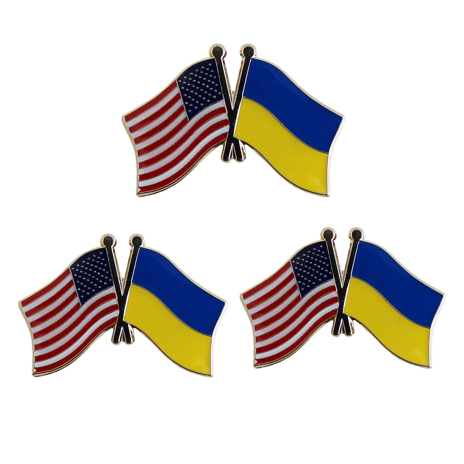 Ukrainian Flag Pin & USA Flag Friendship Lapel Pin Set (3pcs) - Bulk Ukrainian Lapel Pins, I Stand With Ukraine Button Badge - Perfect for Political Support, Patriotic Events & International Friendship Gifts