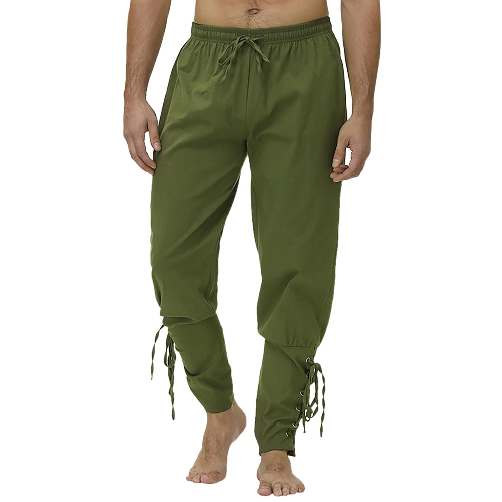 Men's Summer Pants with Drawstring Waist & Cuffed Ankles - Lightweight Breathable Casual Solid Color Trousers for Outdoor Activities, Travel & Beach Wear