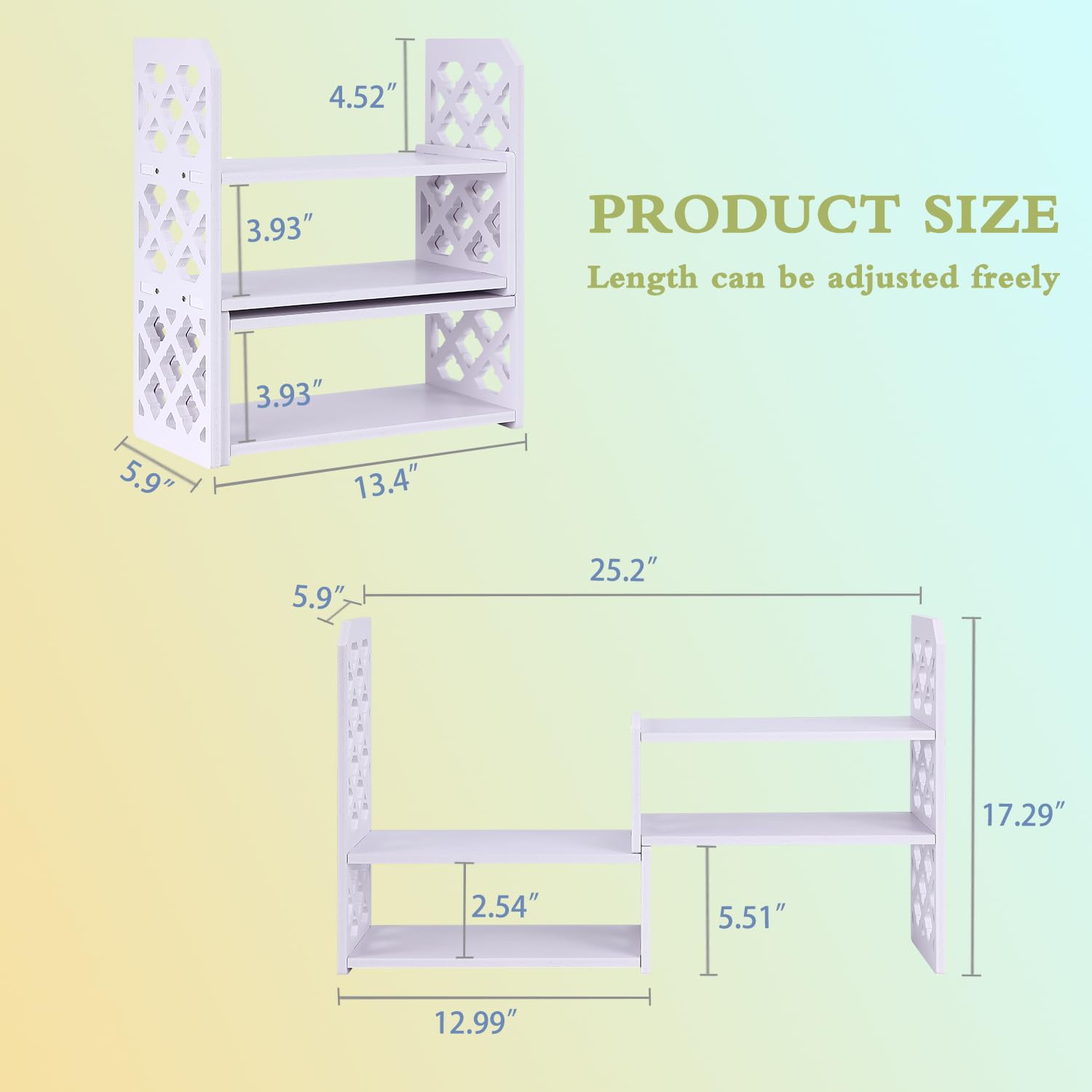 Felmis Desktop Organizer Shelf - Adjustable PVC Office Desk Storage for Books, Makeup & Home Decor | Perfect for Dorm, Office & Small Space Organization