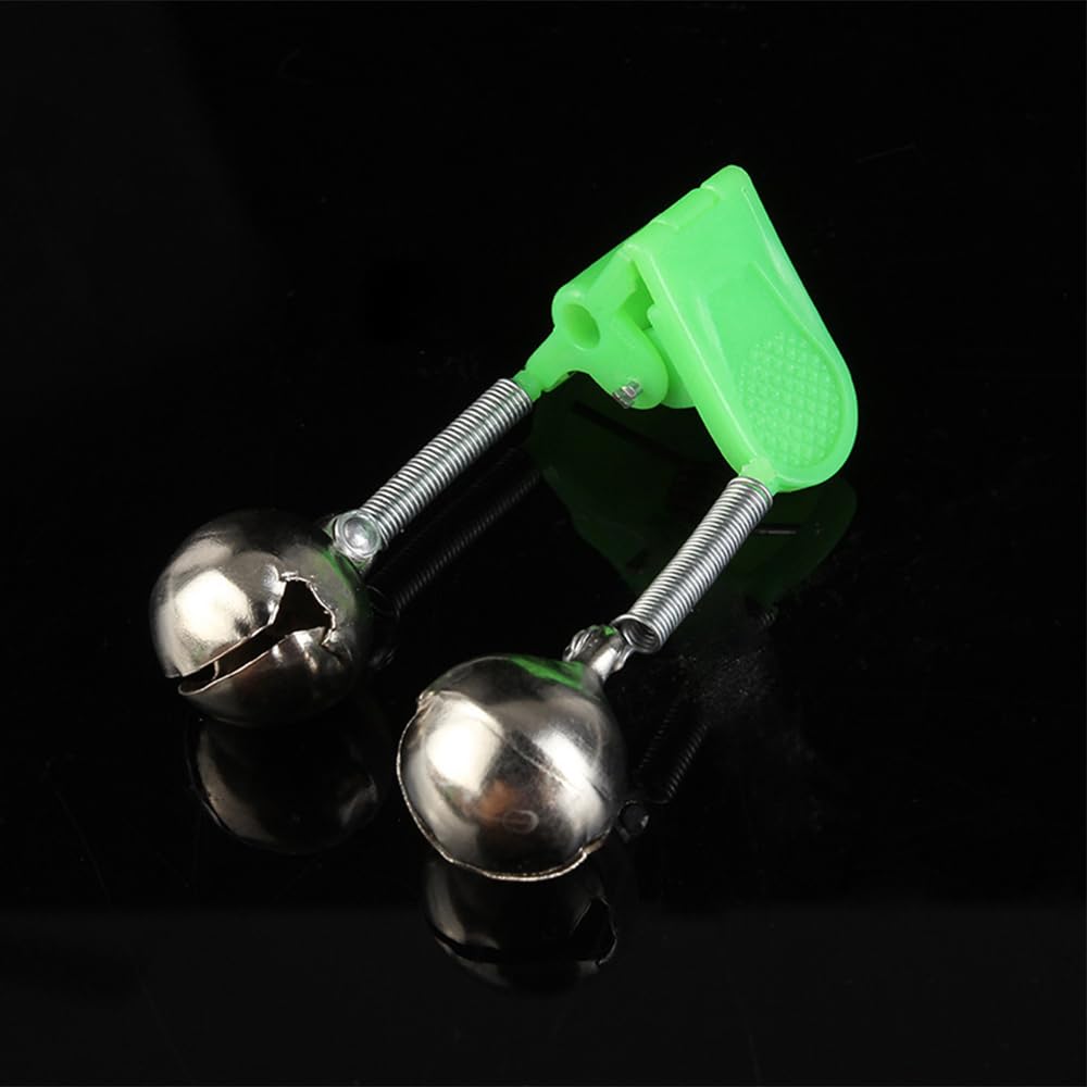 20Pcs Fishing Rod Alarm Bells - Dual Alert Clip-On Bells for All Types of Sea Fishing Rods (Green) | Perfect for Night Fishing & Surf Casting Alarms