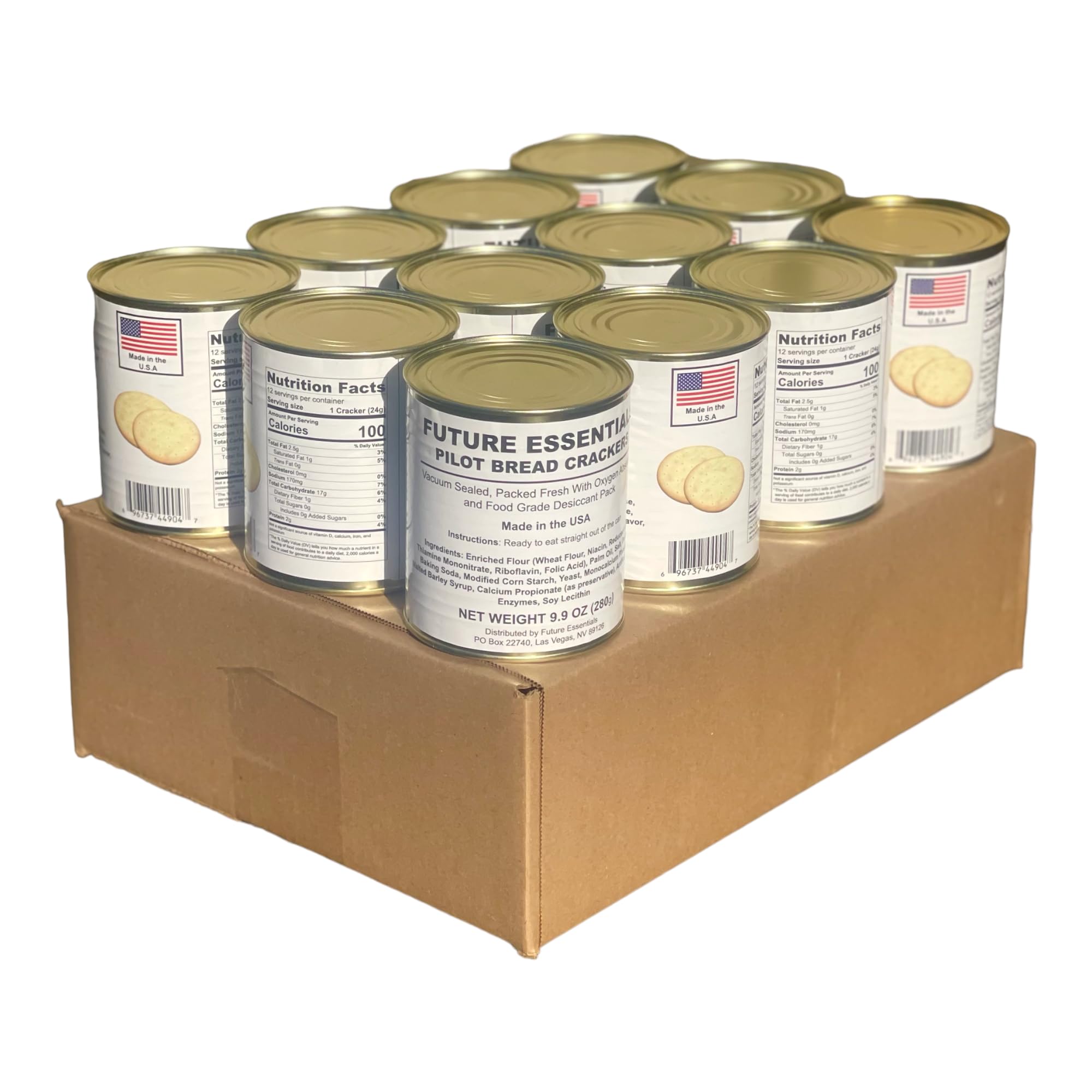 Future Essentials Hardtack Sailor Pilot Bread - 12 Cans Case | Long Shelf Life Survival Food for Camping, Emergency Preparedness & Outdoor Adventures