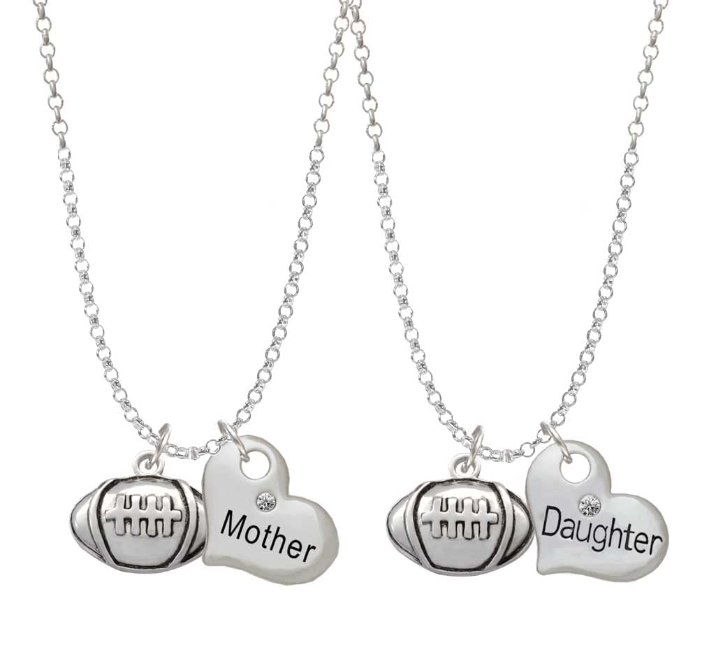 **Sterling Silver Football Heart Necklace Set for Mother & Daughter - 19