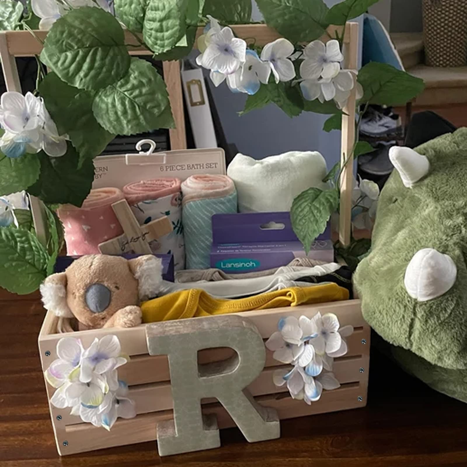 Wooden Baby Shower Gift Crate with Handle - Large Storage Basket for Newborn Boys & Girls - Perfect Baby Shower, Pregnancy & Welcome Gifts for New Parents - Nursery Organization & Home Decor
