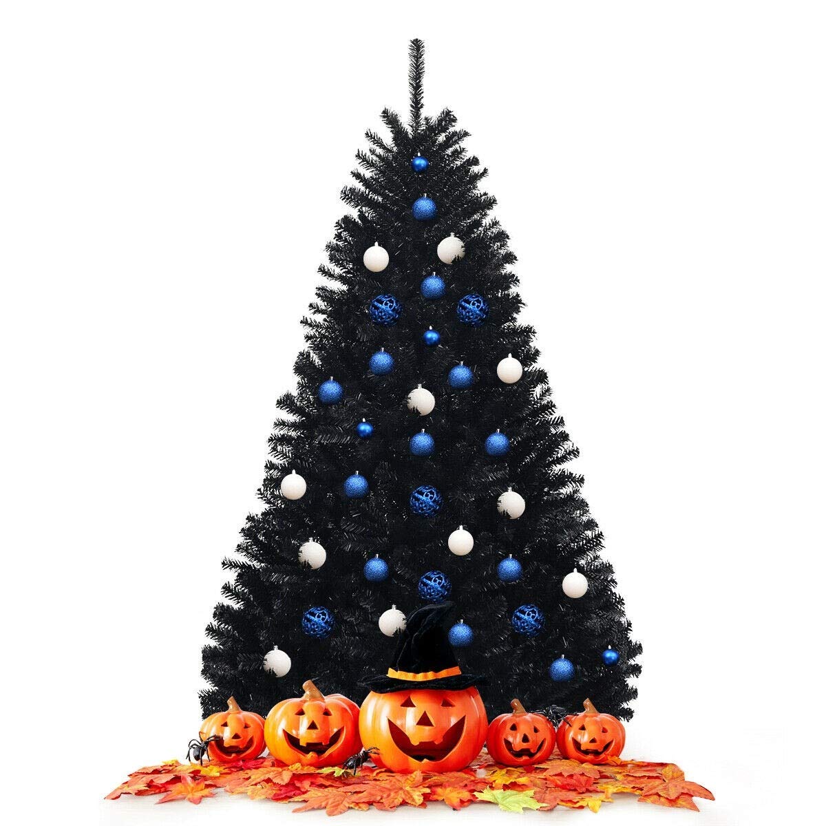 LHONE 6FT Unlit Black Artificial Christmas Tree - Realistic PVC Needles with Metal Stand | Halloween & Xmas Holiday Decor for Parties, Home, Office & Carnival Events