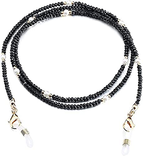Crystal Beaded Pearl Mask Chain - Anti-Lost Eyeglass Lanyard for Women & Men | Unisex Face Mask Holder with Glass Beads (74cm, Black) | Perfect for Reading Glasses, Work, Travel & Daily Use