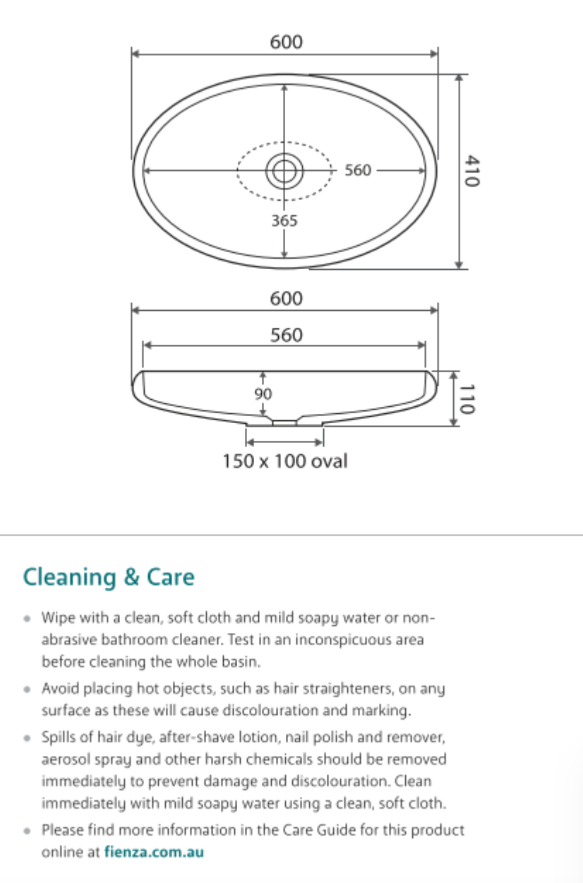 Fienza CSB088 Antonia Cast Stone Solid Surface Bathroom Sink Basin, Matte White - Perfect for Modern Vanities and Powder Rooms