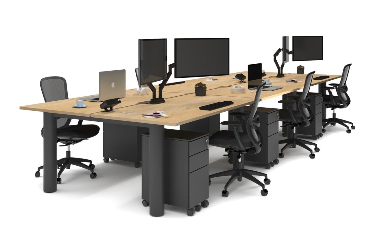 Quadro Cylinder Leg 6-Person Office Workstation Desk - 1600L x 800W with Cable Management Scallop - Perfect for Open Office Layouts & Collaborative Workspaces