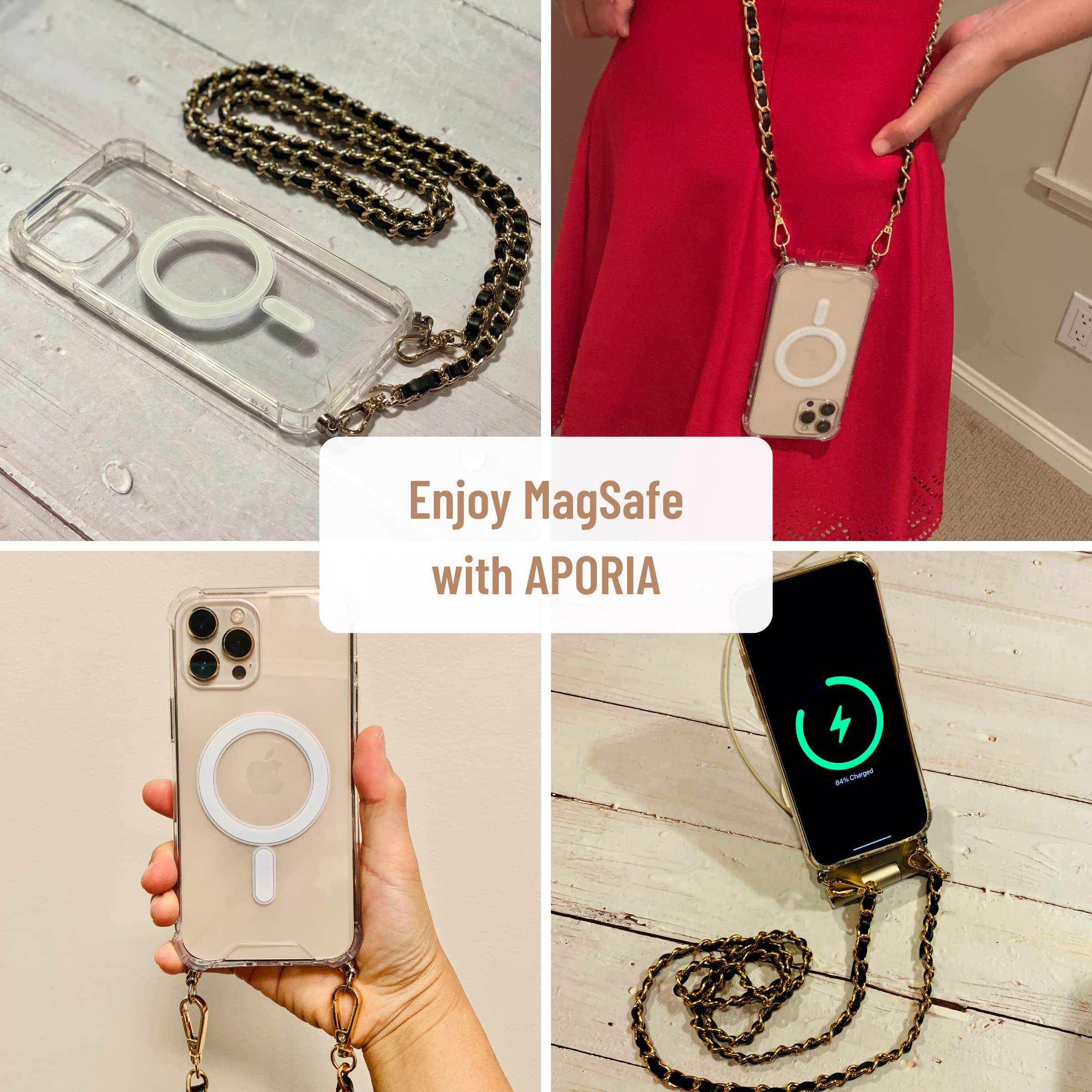 Premium MagSafe Clear Case for iPhone 13 Pro Max with Crossbody Chain - Luxury Protective Cover with Built-in Hook & Black/Gold Shoulder Strap | Magsafe Wireless Charging Compatible | Perfect for Travel, Shopping & Everyday Use