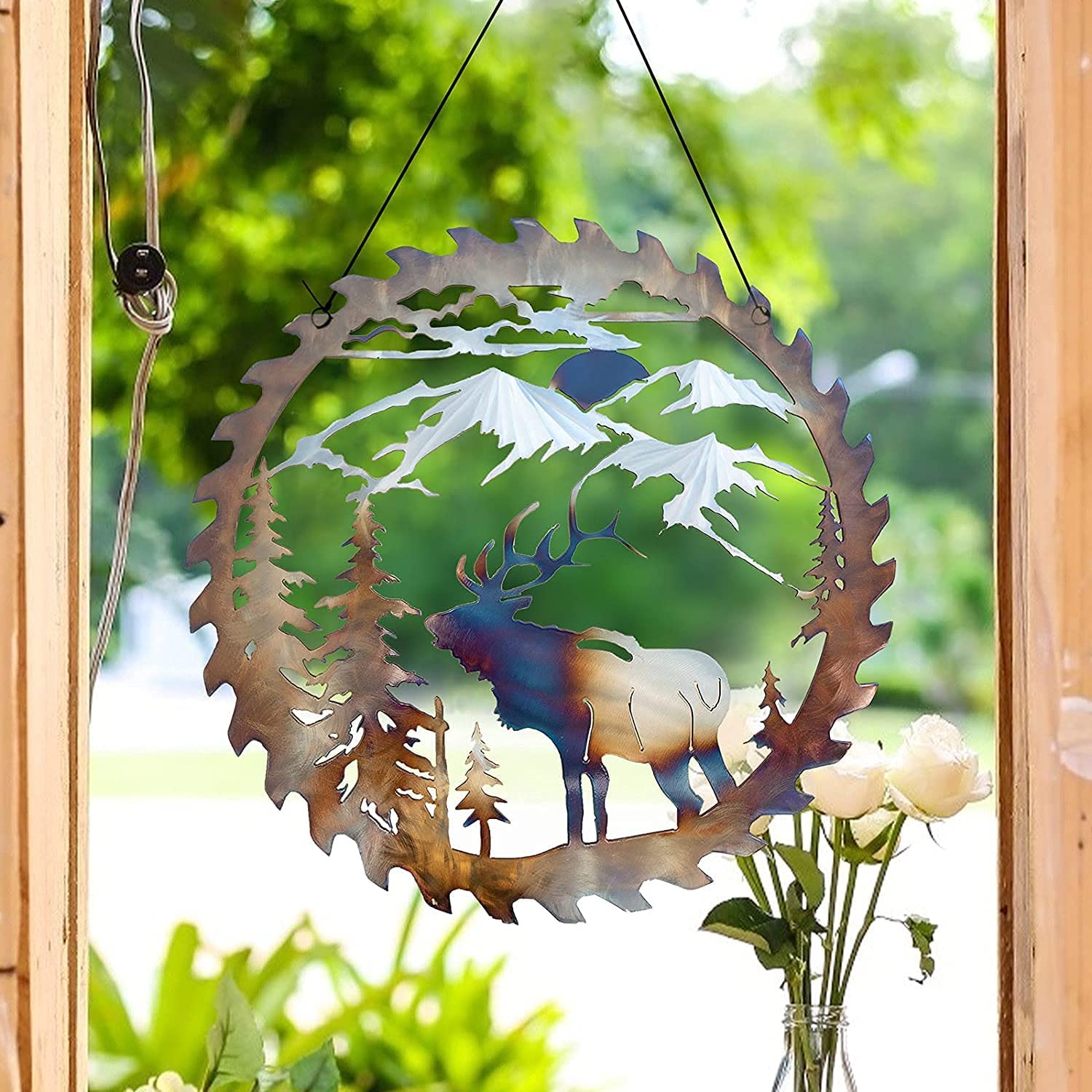 Metal Elk Wall Art - Handcrafted Saw Blade Elk Decor for Home - Rustic Indoor Wall Hanging for Living Room, Bedroom, Bathroom - Perfect for Cabin, Lodge & Western Style Decor