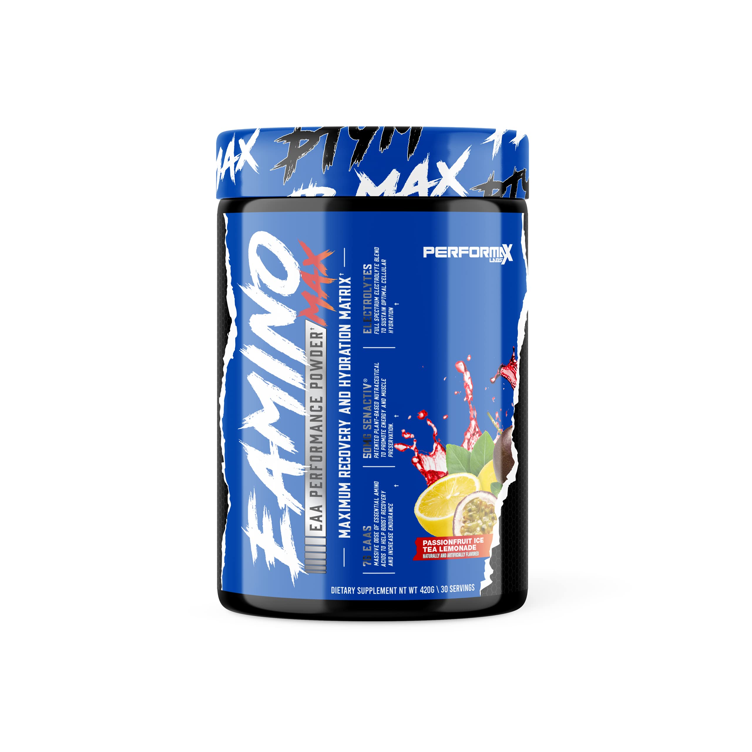Performax Labs EAminoMax Amino Acid Powder - 7g BCAA & Essential Amino Acids for Muscle Recovery, Hydration & Endurance | Passionfruit Ice Tea Lemonade Flavor | 25 Servings | Ideal for Post-Workout, Fitness Training & Athletic Performance