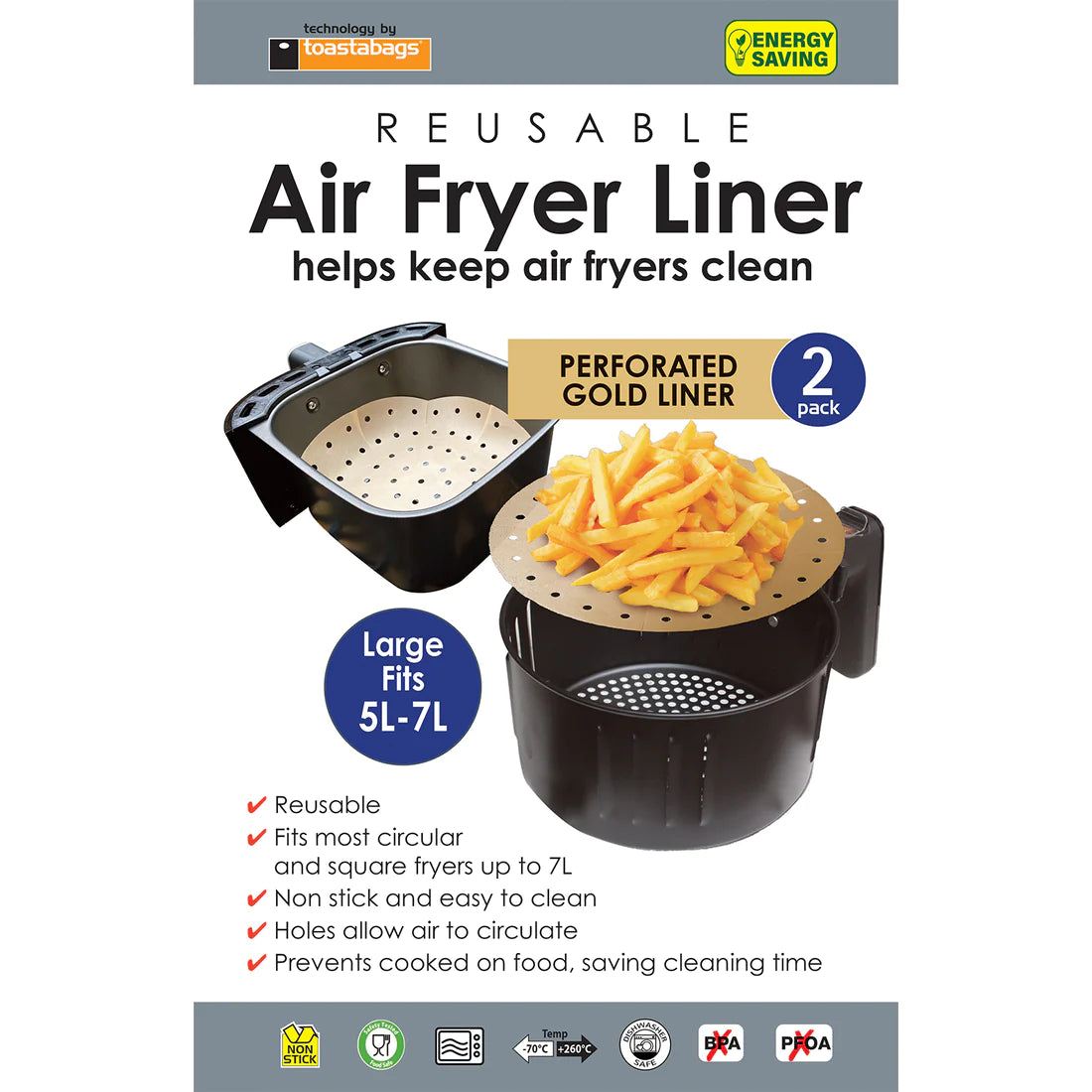 Non-Stick Air Fryer Basket Liners - Reusable & Dishwasher Safe - Perfect for Philips, Ninja, Cosori & More - Ideal for Healthy Cooking & Easy Cleanup