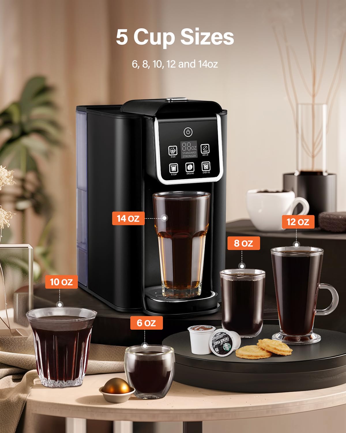 SHARDOR Single Serve Coffee Maker for K-Cup Pods & Ground Coffee - Hot & Iced Coffee Machine with 6-14 oz Brew Sizes, 50 oz Removable Water Tank & Bold Brew Setting - Stainless Steel Black - Perfect for Home, Office or Dorm Room Coffee Brewing
