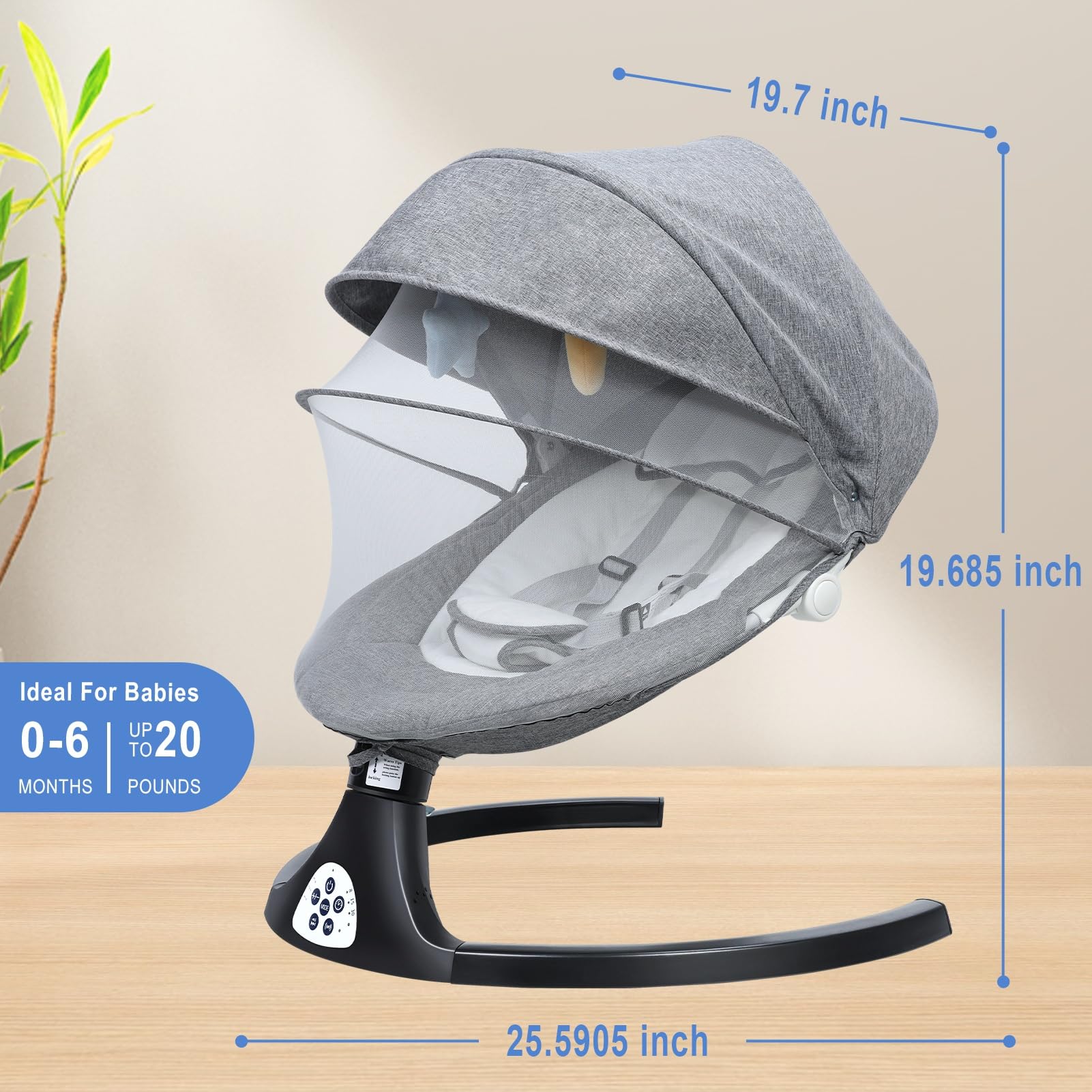 Fukursul Electric Baby Swing with Smart Sensor & Safety Harness - Bluetooth Remote Control Adjustable Infant Rocker with Soothing Music & Plush Toys | Perfect for Nursery, Daycare & Calming Fussy Babies