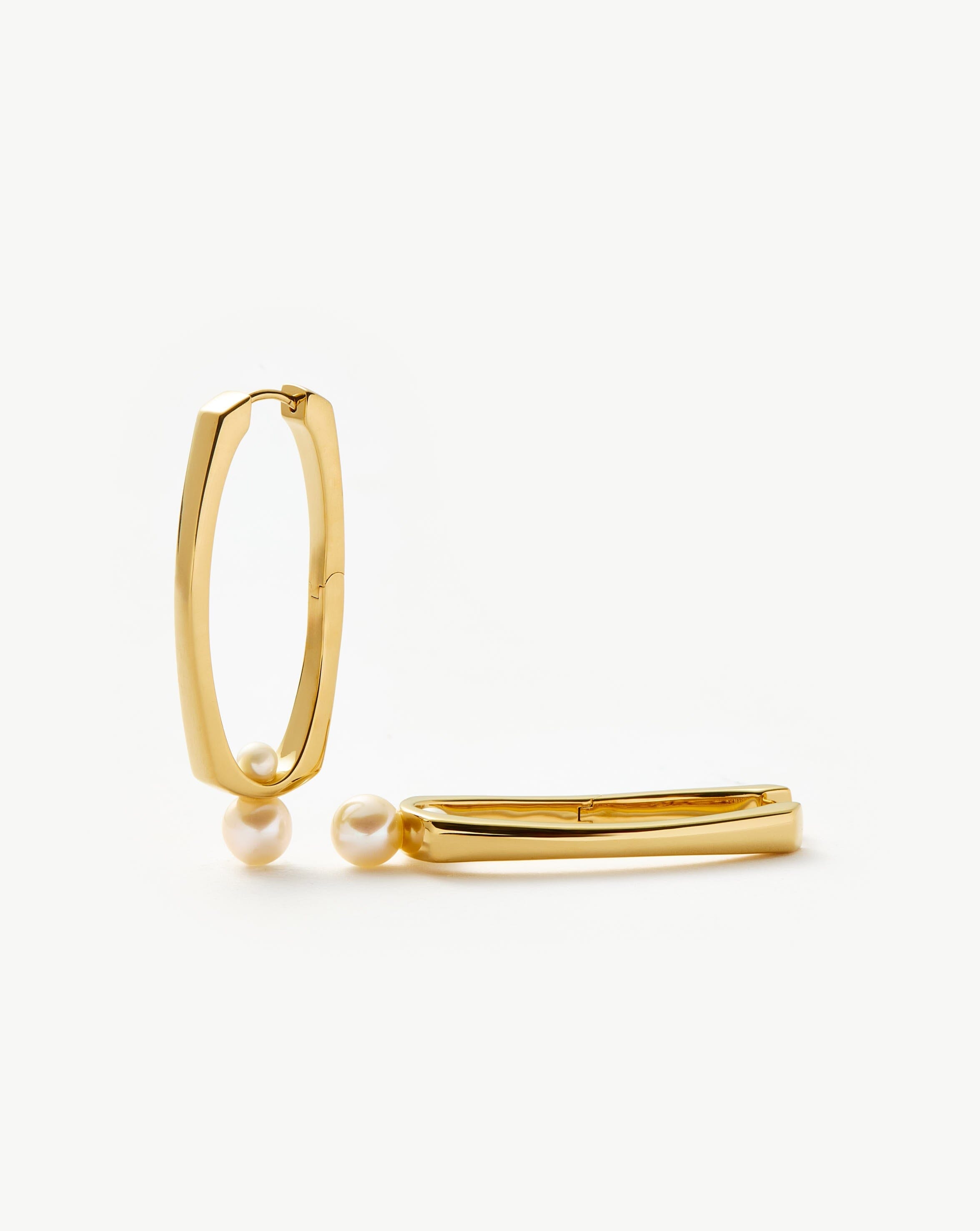 18k Gold Plated Pearl Hoop Earrings for Women - Elegant Button Pearl Ovate Drop Earrings | Perfect for Weddings, Parties & Everyday Wear
