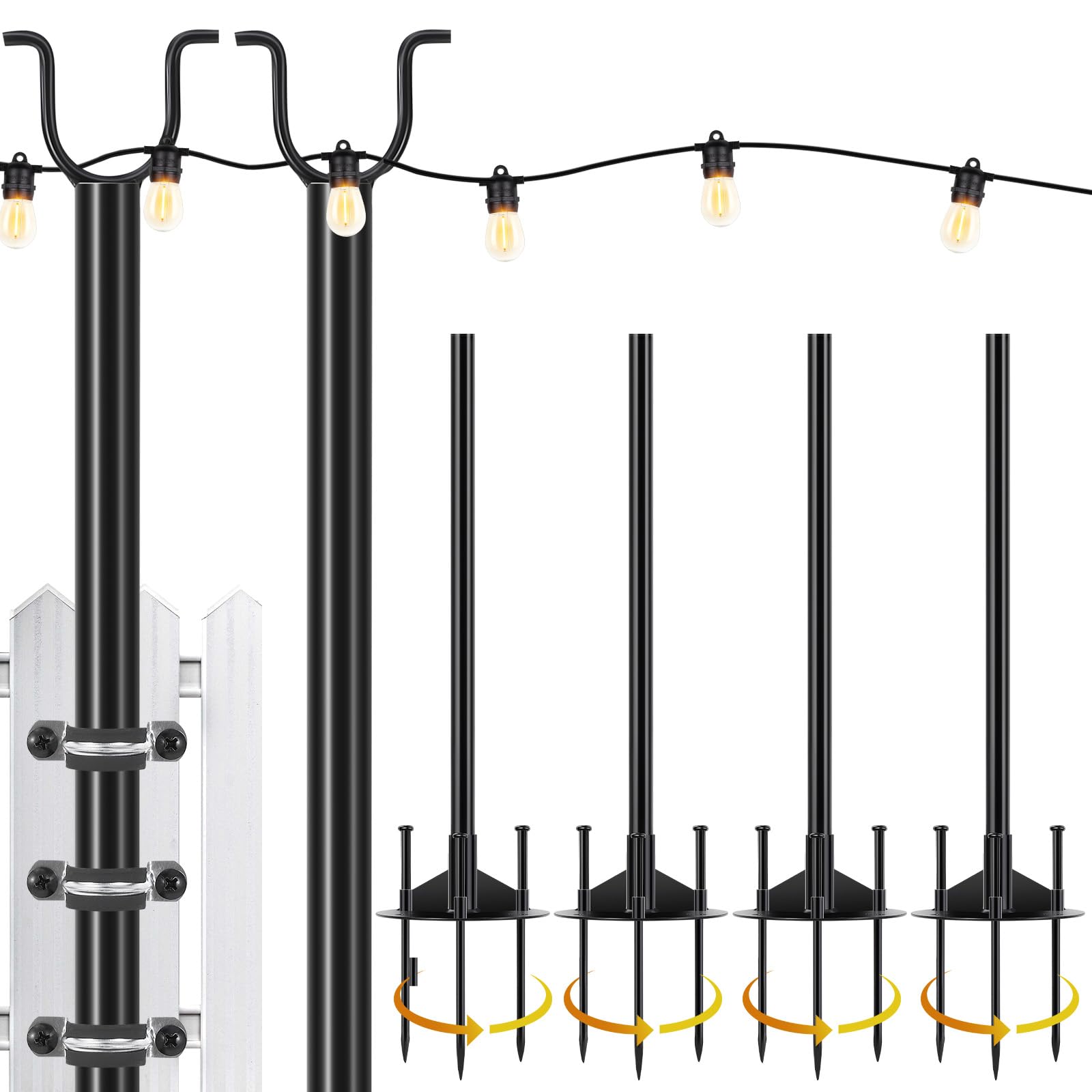 11FT Heavy-Duty Outdoor String Light Pole Stand - 4-in-1 Adjustable Hanging System for Patio, Garden, Bistro, Wedding & Backyard Decor | Perfect for Parties, Deck Lighting & Outdoor Entertaining
