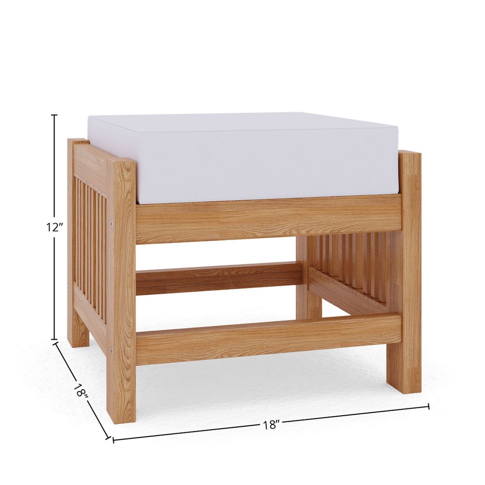 Premium Sylvie Teak Outdoor Ottoman with Sunbrella White Cushion - Waterproof & UV Resistant - Perfect for Patio, Poolside & Garden Relaxation