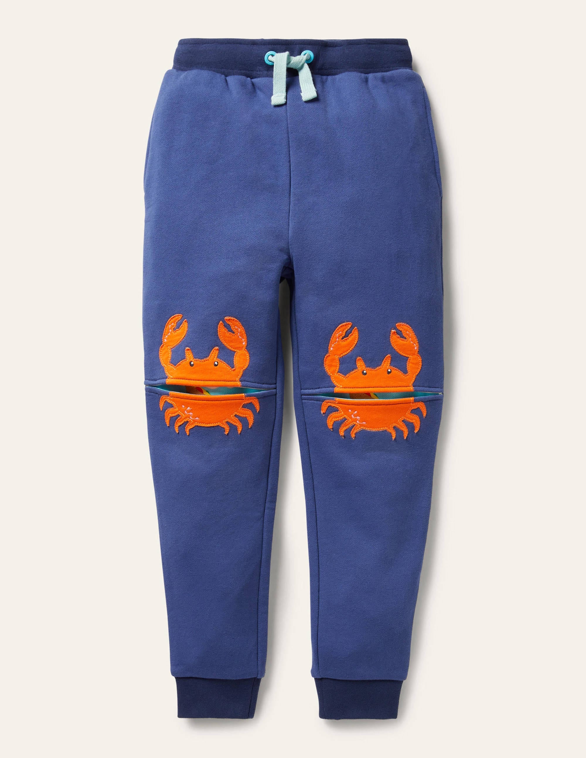 Blue Wave Crab Appliqué Knee Joggers - Comfortable Casual Pants for Running, Yoga & Beach Outfits