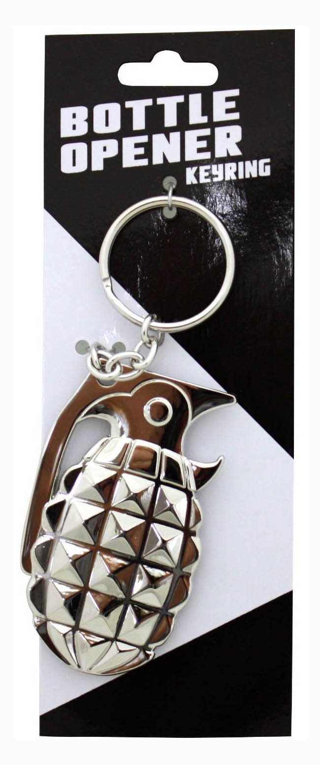 Island Dogs Grenade Bottle Opener Keychain - Silver Metal Bottle Opener with Key Ring - Perfect for Camping, Beach Parties, and Outdoor Adventures