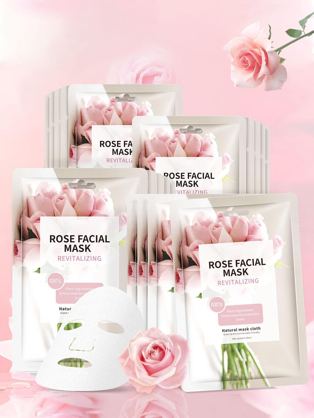 Hydrating Rose Face Masks 10 Sheets - Christmas Beauty Gifts for Women Skincare