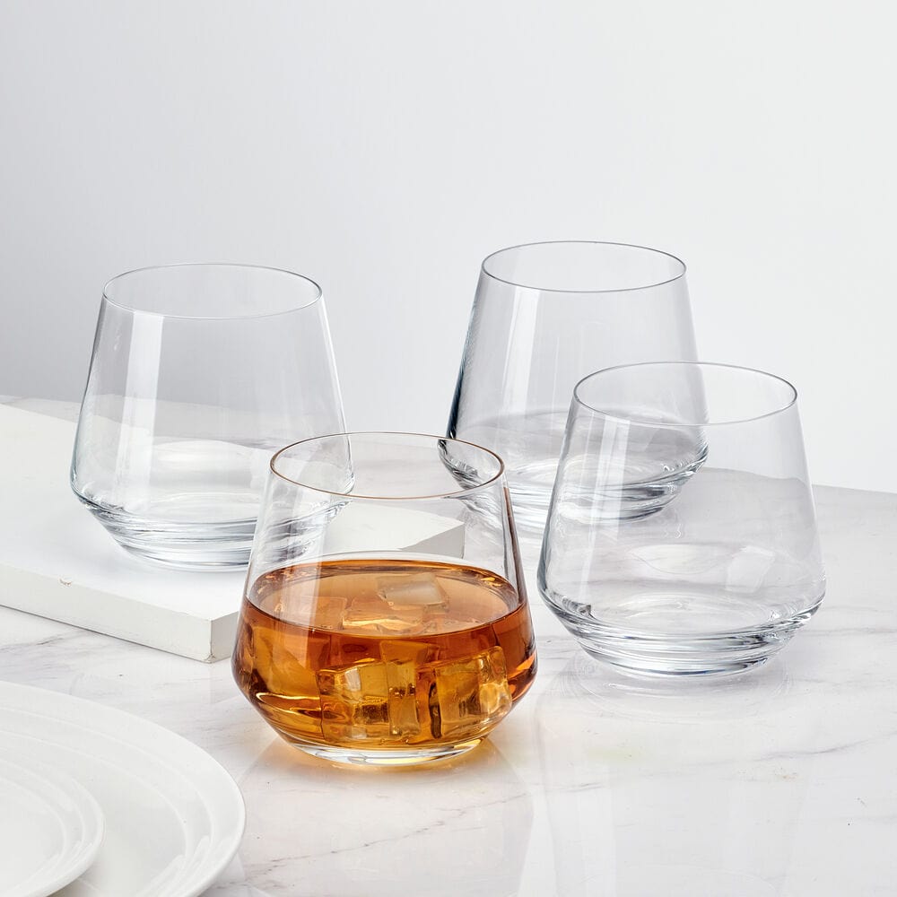 Premium Samantha Set of 4 Double Old Fashioned Whiskey Glasses - Heavy Base Crystal Clear Barware for Bourbon, Scotch & Cocktails - Perfect for Home Bars, Gifts & Entertaining