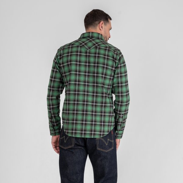 Iron Heart IHSH 405 12oz Ultra Heavy Flannel Check Western Shirt for Men - Green Plaid Workwear Shirt - Durable Outdoor & Casual Wear for Ranch, Camping & Fall Fashion
